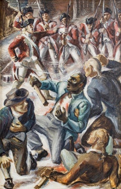 Vintage Oil Painting Titled "The Death of Crispus Attucks", by Thomas Dietrich, 1943