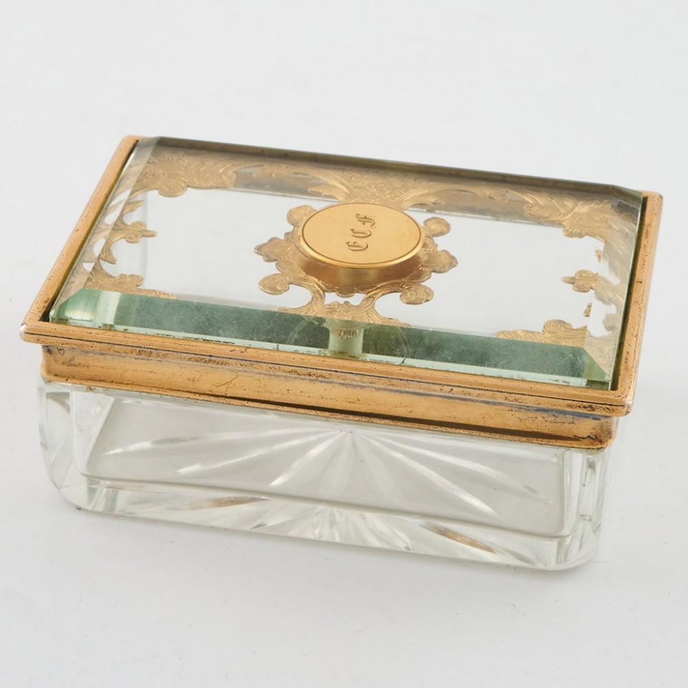 William IV Thomas Diller Glass Trinket Box with Gilt Sterling SIlver Cover, 1837