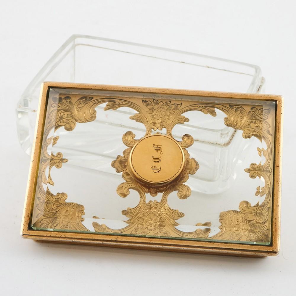 English Thomas Diller Glass Trinket Box with Gilt Sterling SIlver Cover, 1837