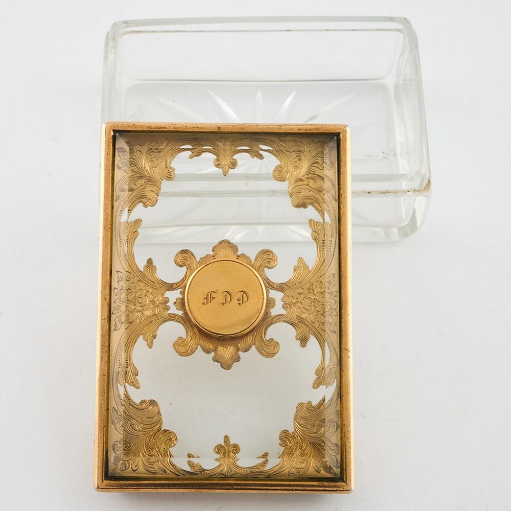 19th Century Thomas Diller Glass Trinket Box with Gilt Sterling SIlver Cover, 1837