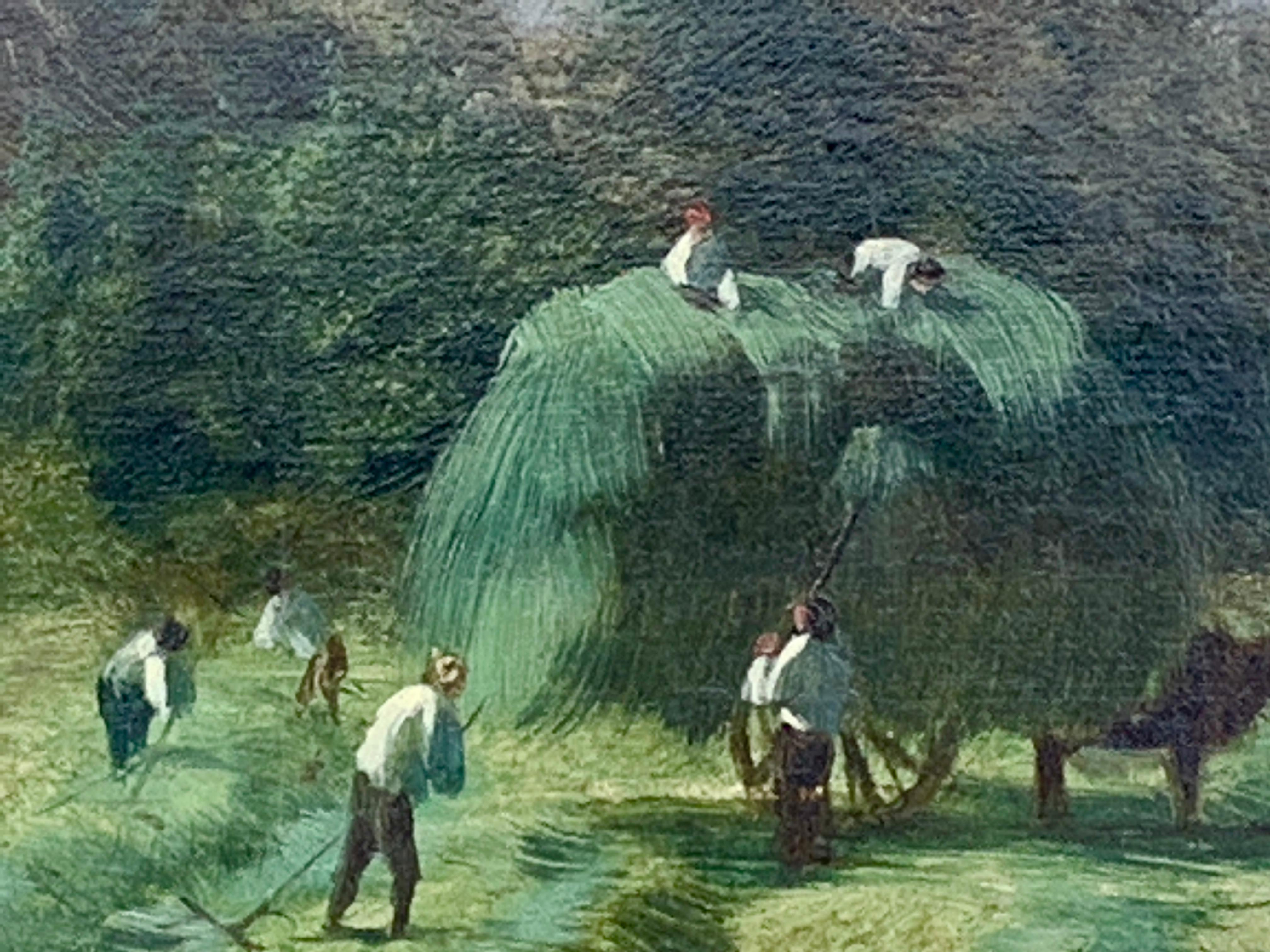 Paysage de moisson anglais victorien du 19ème siècle avec des personnages prenant leur déjeuner - Victorien Painting par Attributed to Thomas Dingle