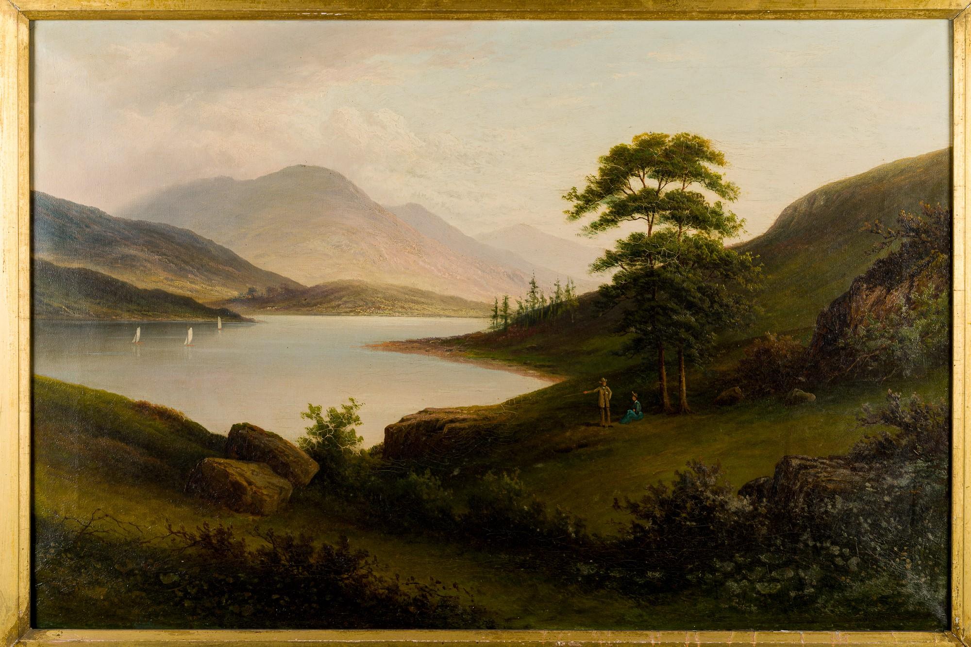 A Lake in a Mountain Valley” is typical of Thomas Doughty’s idealized American landscapes, with some if the characteristic colors as the pink in the sky and subjects as the cluster of small sail boats placed on the left side of the painting to
