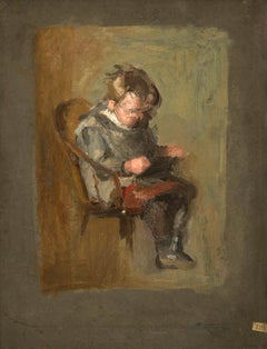 Seated Boy with Book (on verso: Baby Girl Playing)