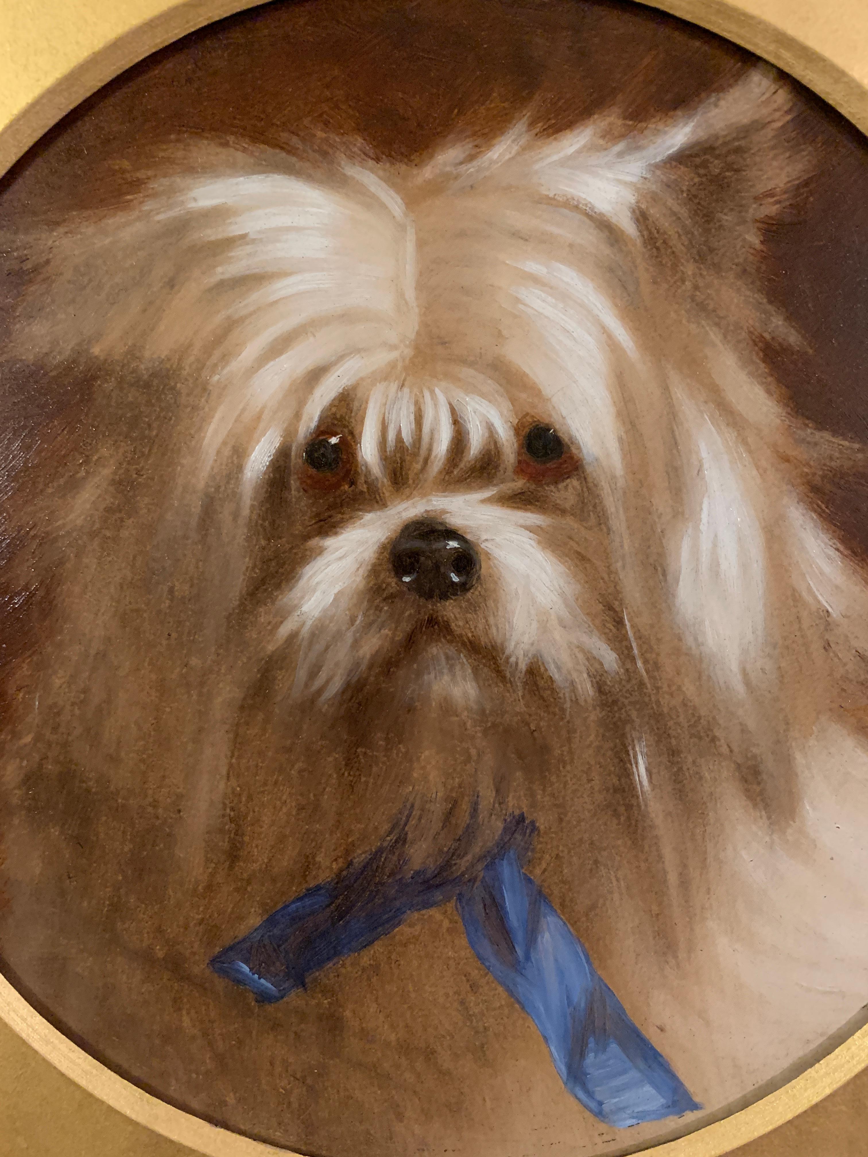 English Victorian 19th century oil portrait of a white terrier toy or lap dog - Painting by Thomas Earl