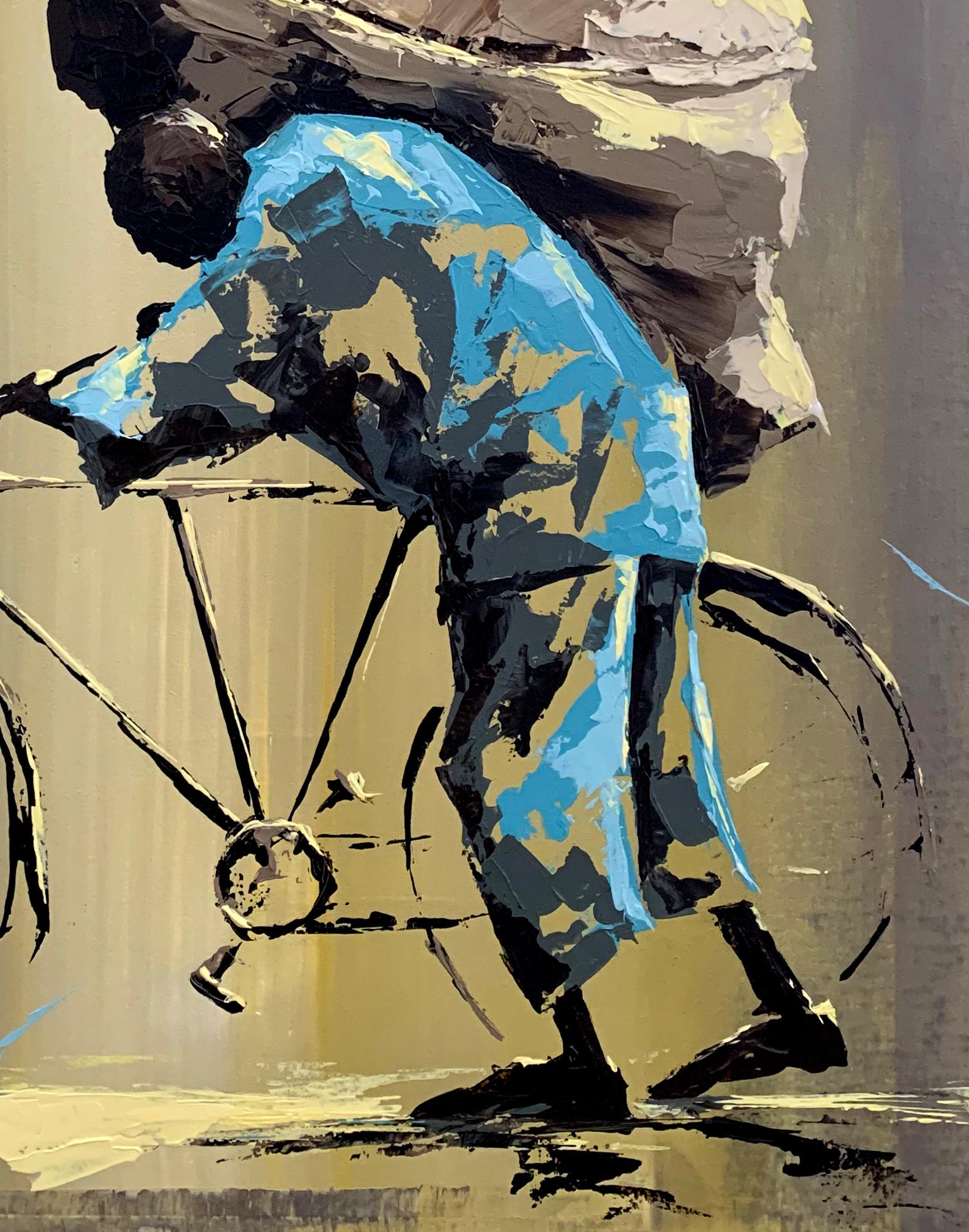 L'homme au vélo - Abstrait Painting par THOMAS EASLEY