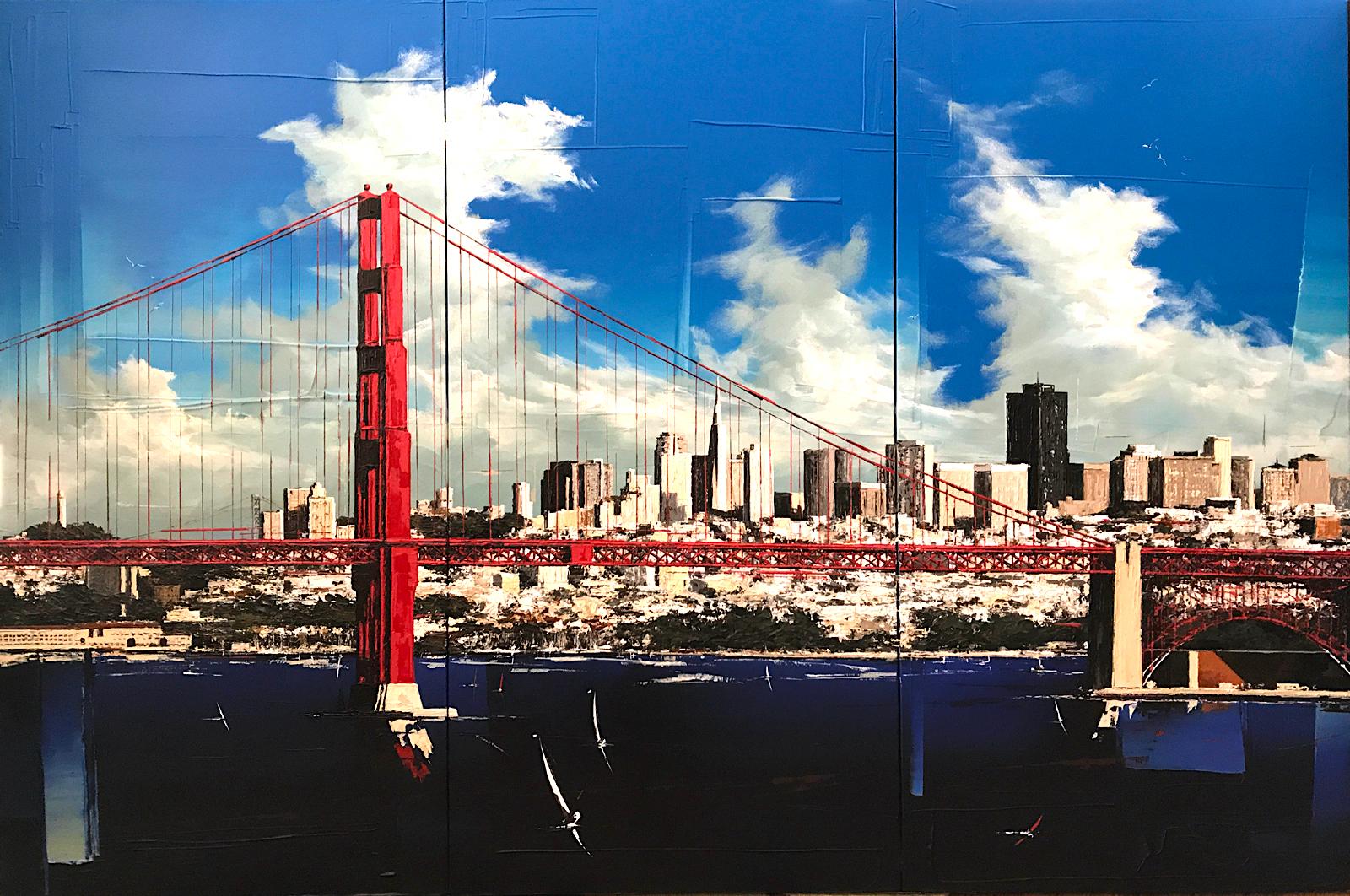 THOMAS EASLEY Abstract Painting - Thomas Easley - A Happy Day On The Golden Bay (Triptych), Painting 2017