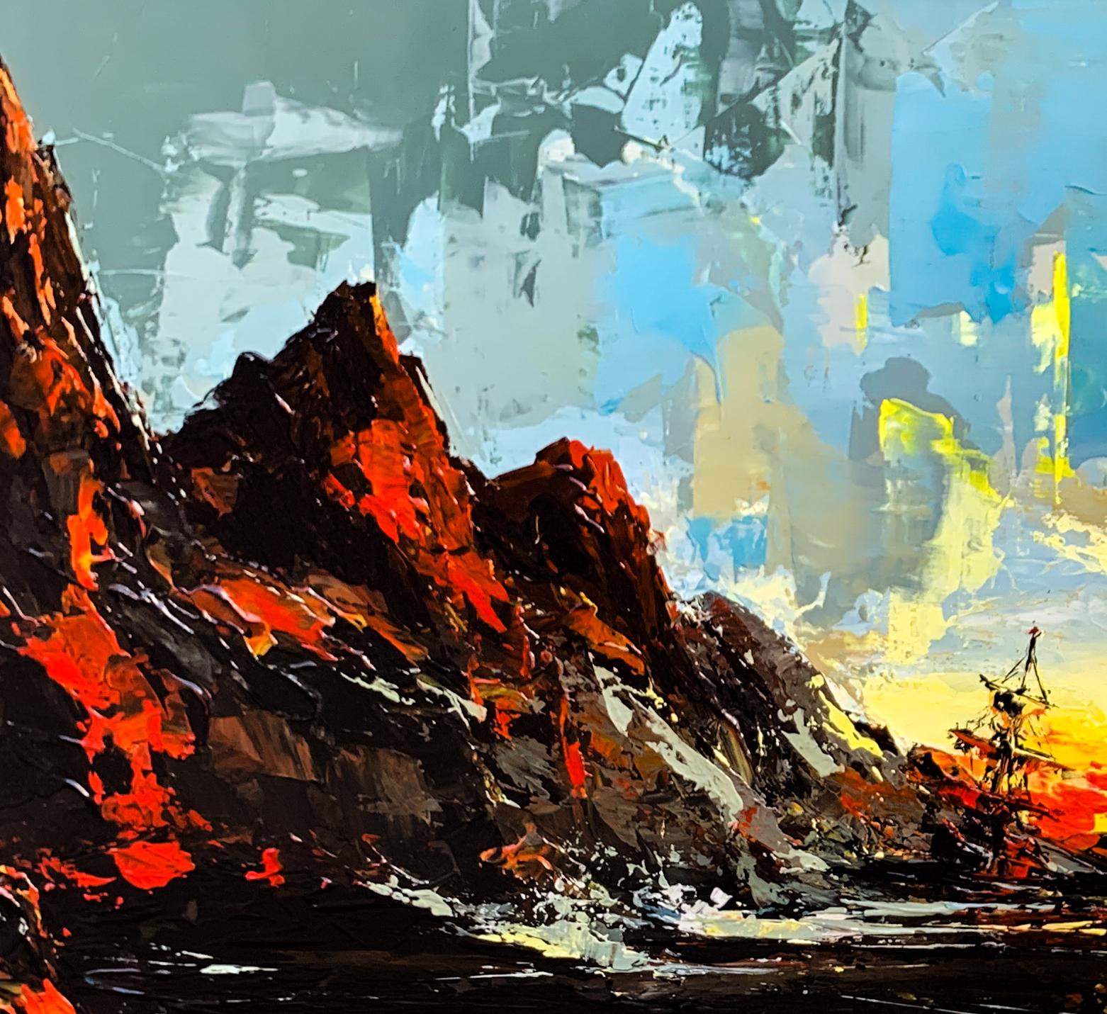 Thomas Easley - Sunset On Finger Lake, Painting 2002 - Black Landscape Painting by THOMAS EASLEY