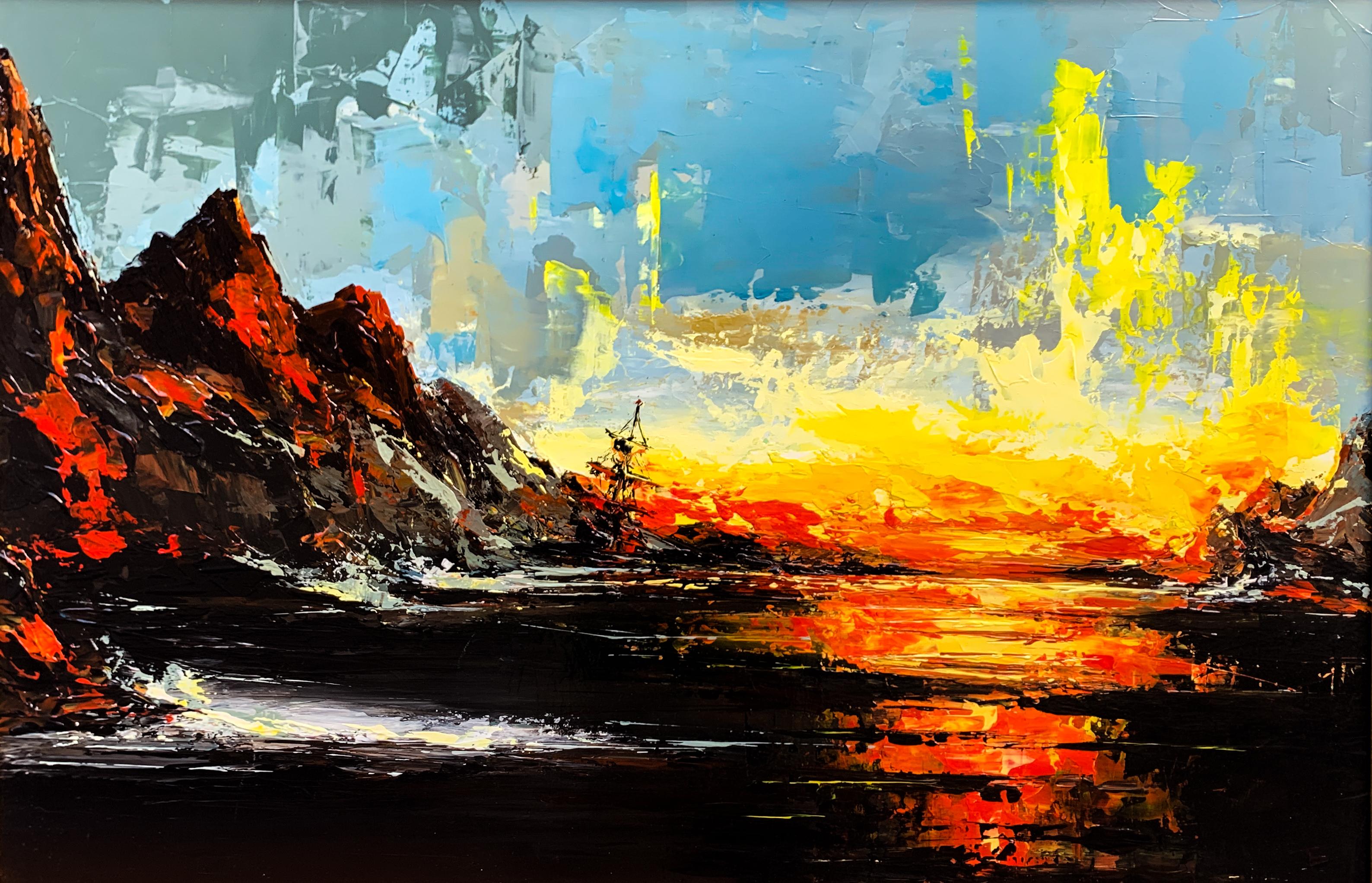 Thomas Easley - Tramonto sul Finger Lake, dipinto del 2002