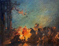 The Campfire, peinture à l'huile du 19e siècle, anglaise, signée