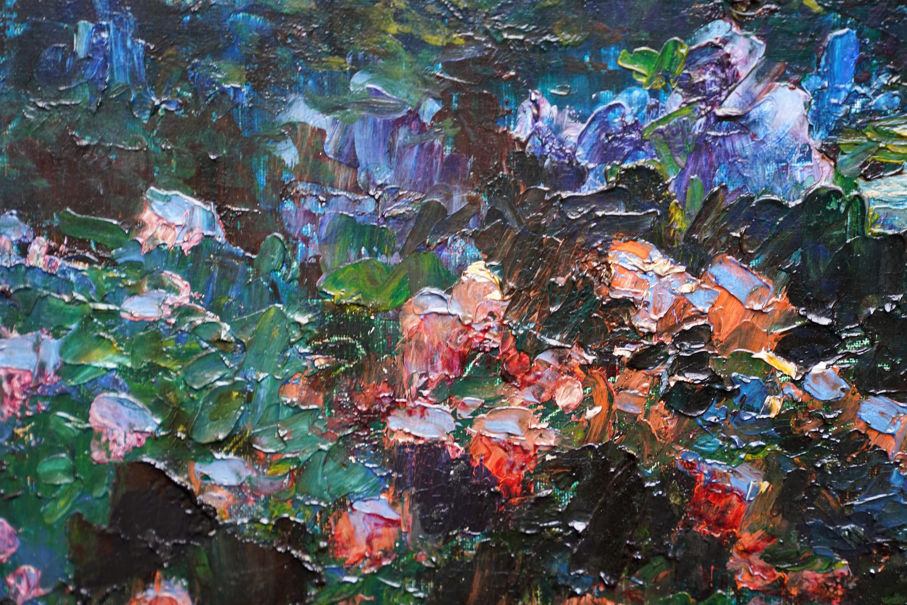 A Romantic Garden Landscape - British Edwardian Impressionist art oil painting - Black Landscape Painting by Thomas Edwin Mostyn