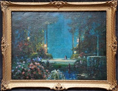 A Romantic Garden Landscape - British Edwardian Impressionist art oil painting
