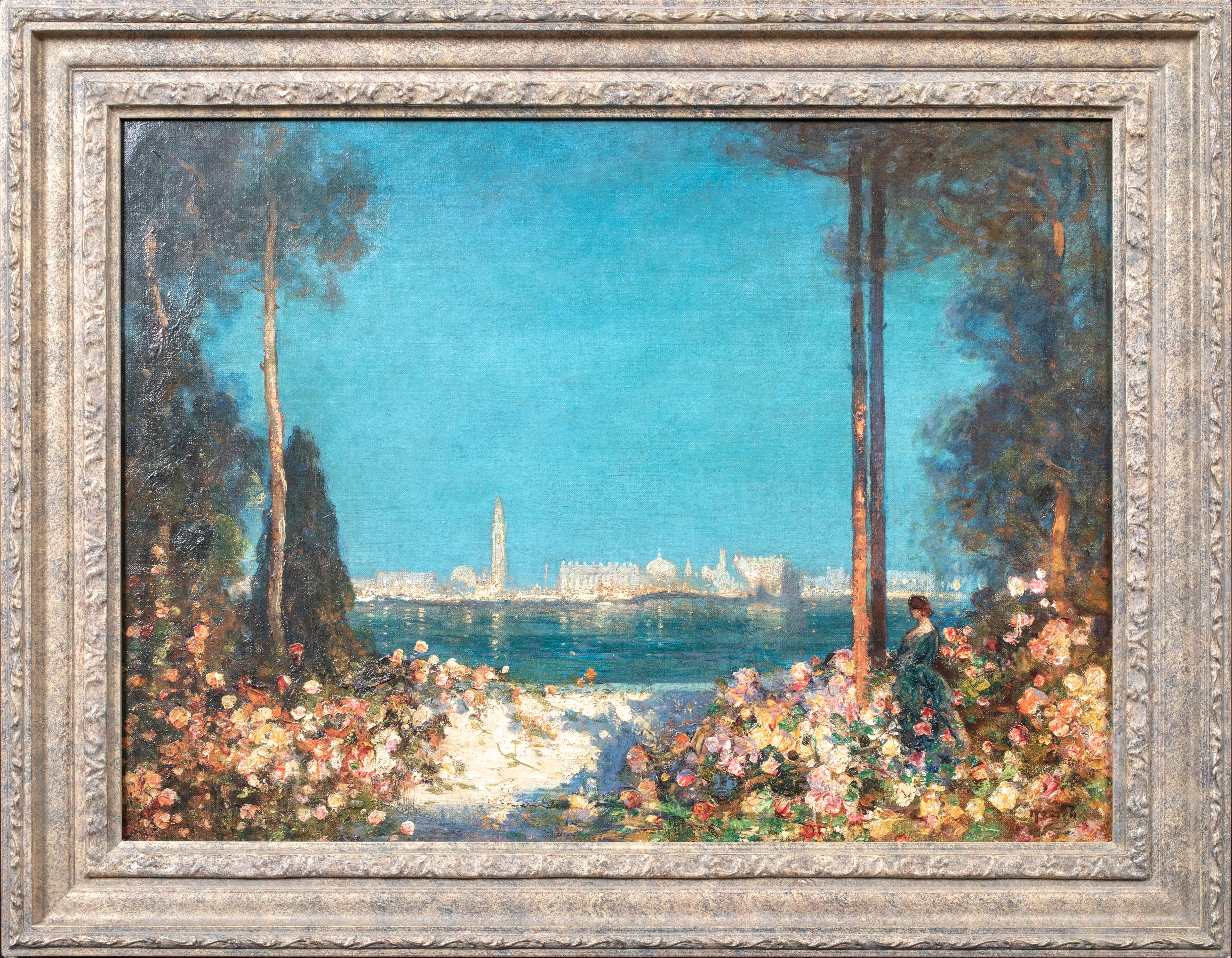 Un jardin enchanté, Venise à distance, 19e siècle Thomas Edwin MOSTYN - Painting de Thomas Edwin Mostyn