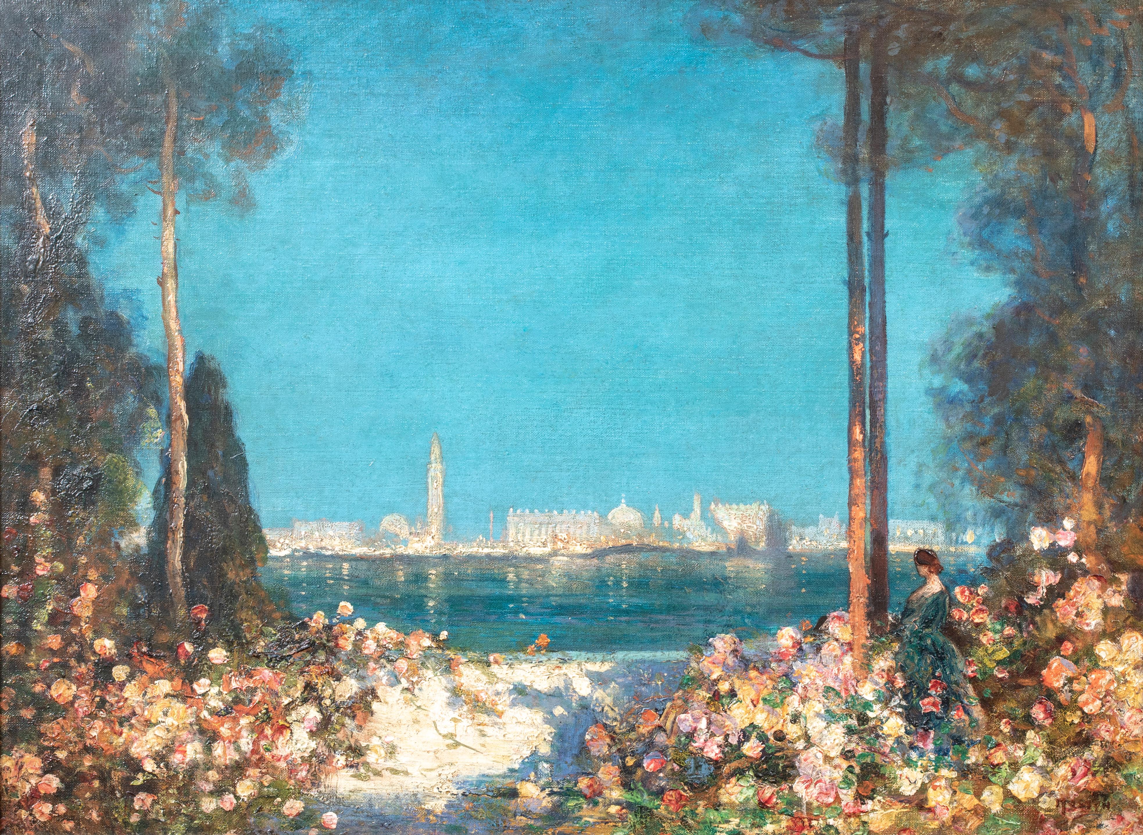 Un jardin enchanté, Venise au loin, 19e siècle

par Thomas Edwin MOSTYN (1864-1930)

Grande vue du XIXe siècle d'une dame dans un jardin enchanté au crépuscule avec Venise au loin, huile sur toile. Vue capricieuse combinant la série 