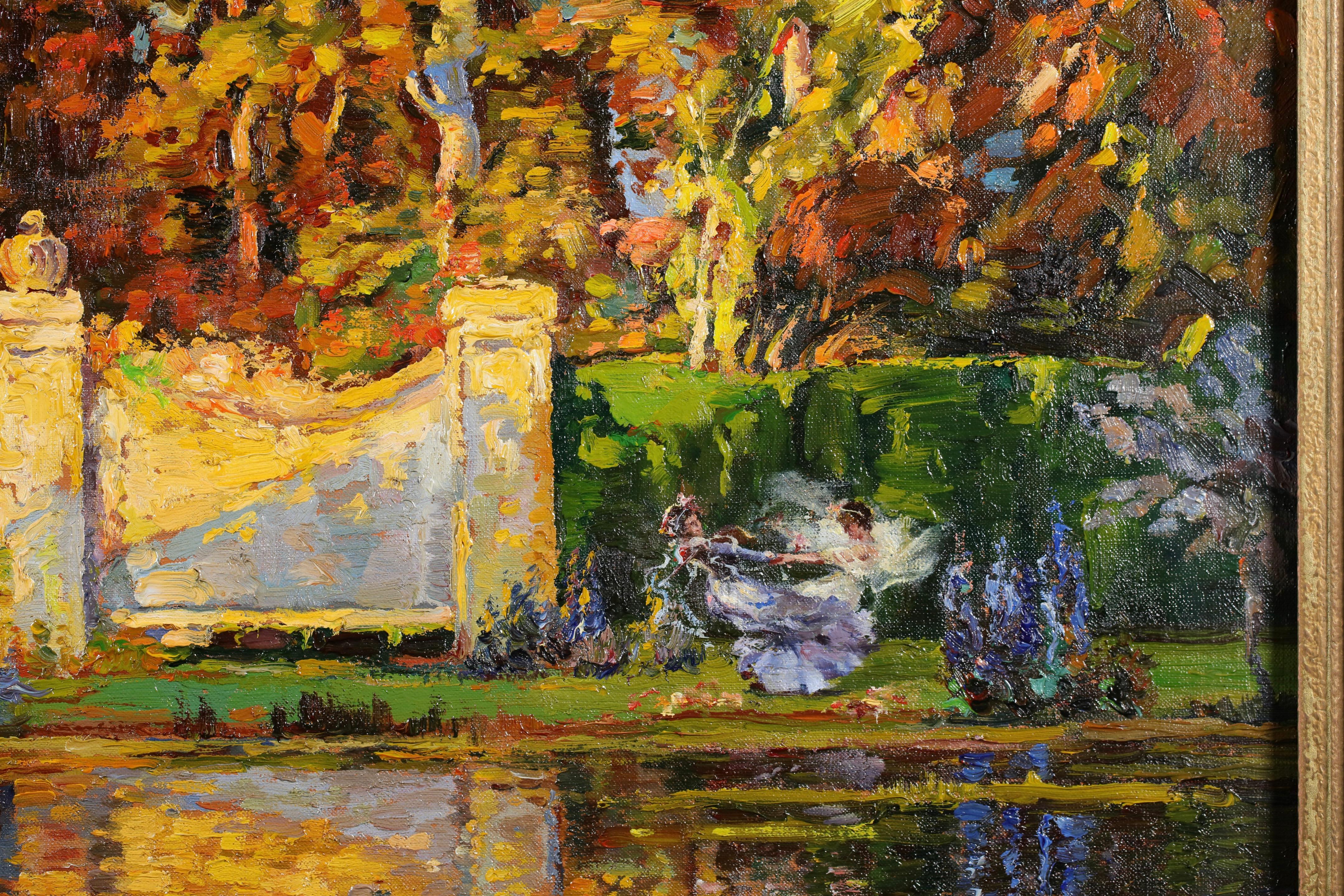 Bailando junto al lago - Figuras románticas en paisaje Óleo de Thomas Edwin Mostyn en venta 10