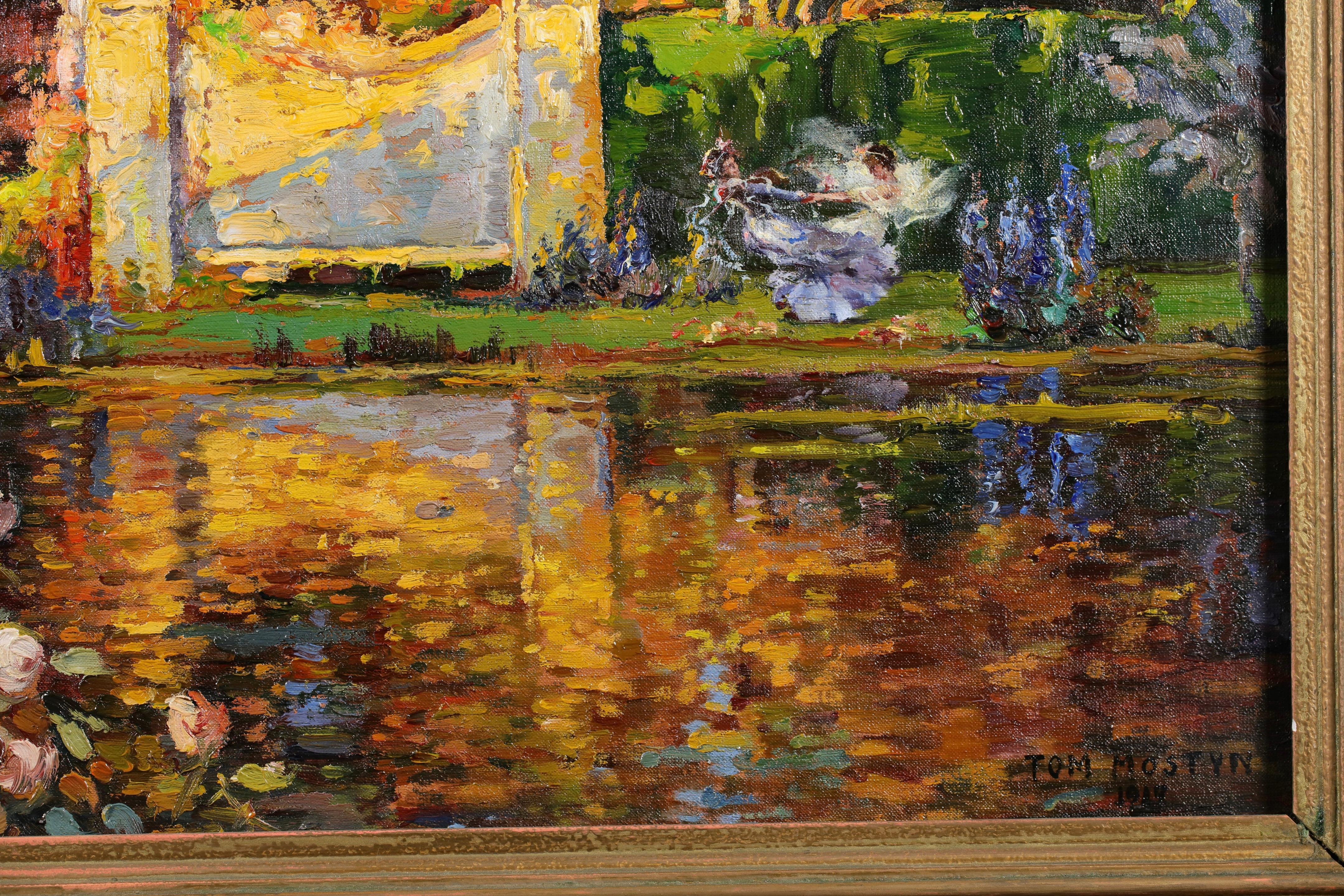 Bailando junto al lago - Figuras románticas en paisaje Óleo de Thomas Edwin Mostyn en venta 6