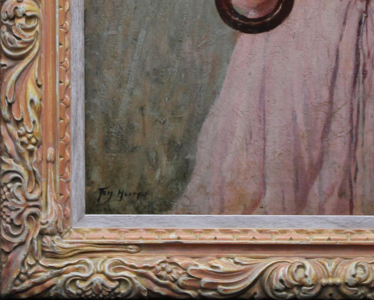 Lady in pink - British Edwardian art Impressionist portrait oil painting girl  For Sale 2