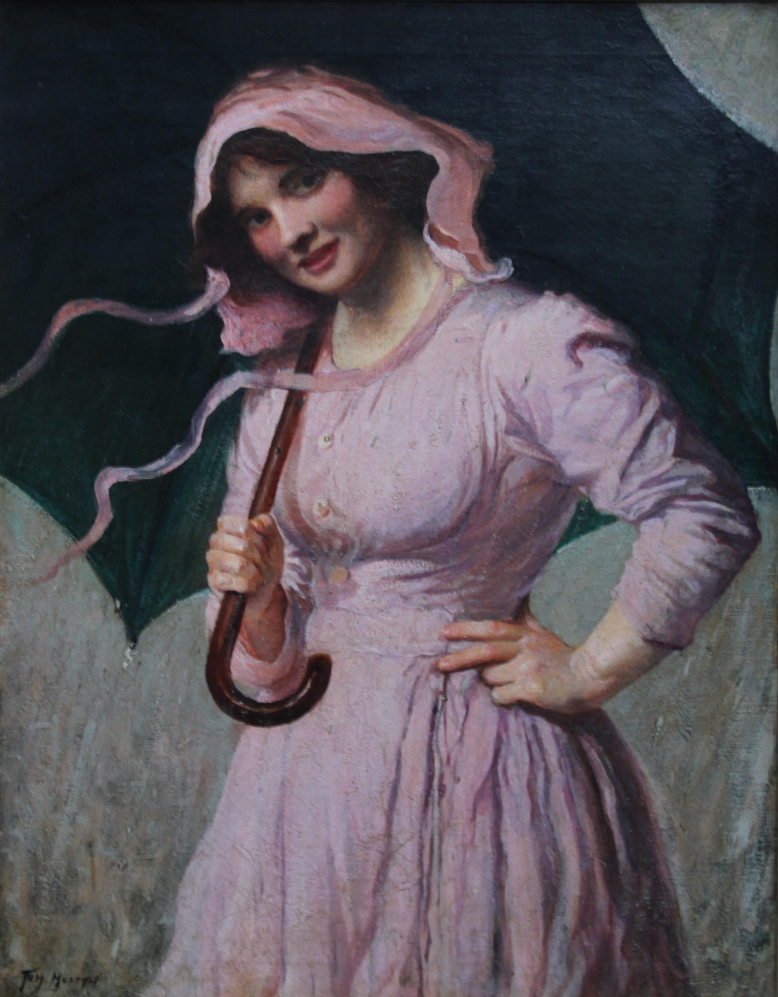 Lady in pink - British Edwardian art Impressionist portrait oil painting girl  For Sale 3