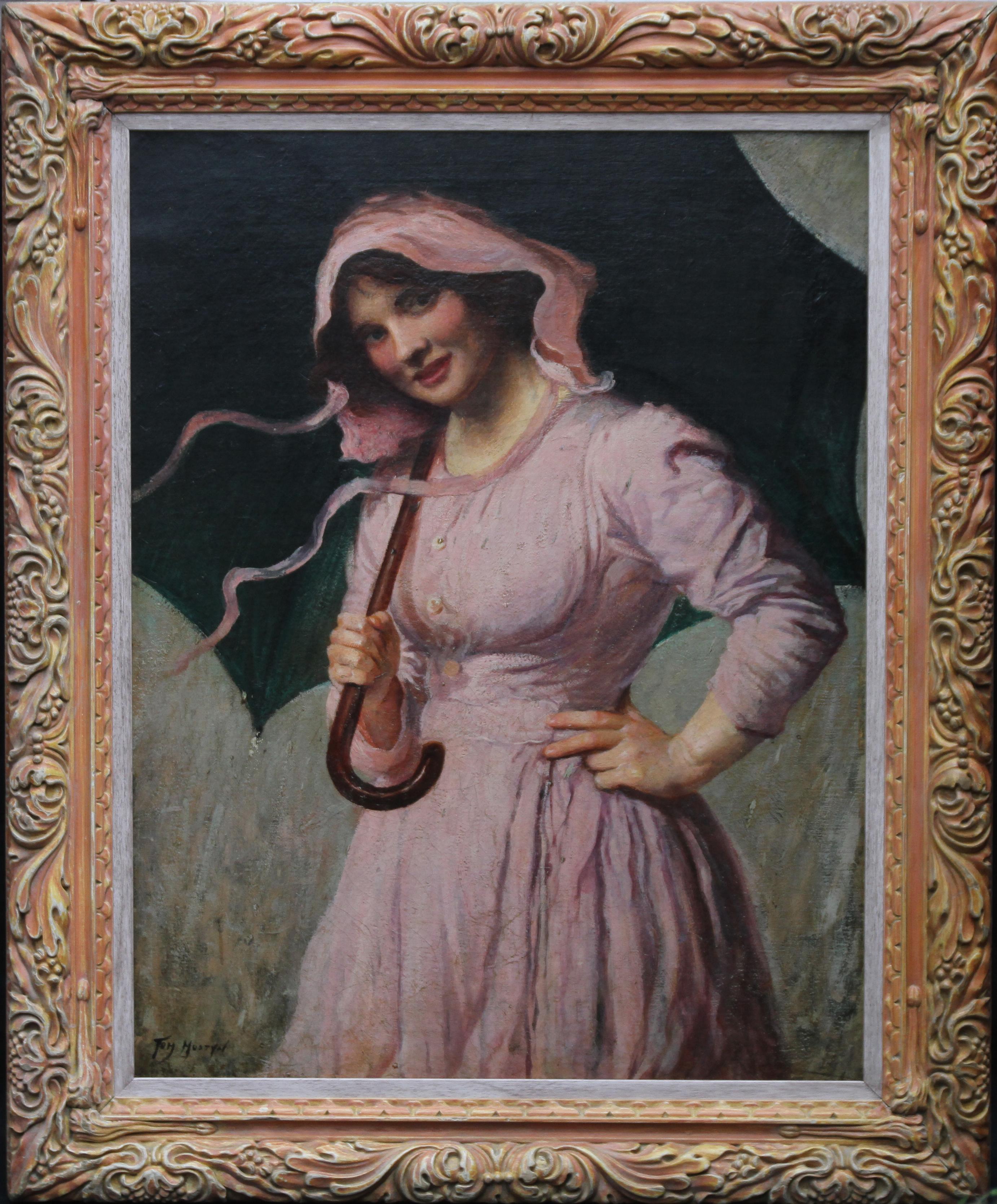 Lady in pink - British Edwardian art Impressionist portrait oil painting girl  For Sale 4
