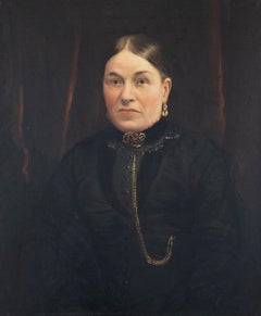 Antique Thomas Edwin Mostyn (1864-1930) - Oil Portrait, Victorian Lady with Ruby Brooch