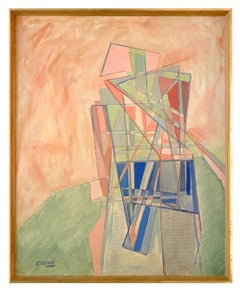 Kubistische Landschaft des Künstlers Thomas Eldred aus der Mitte des 20. Jahrhunderts
