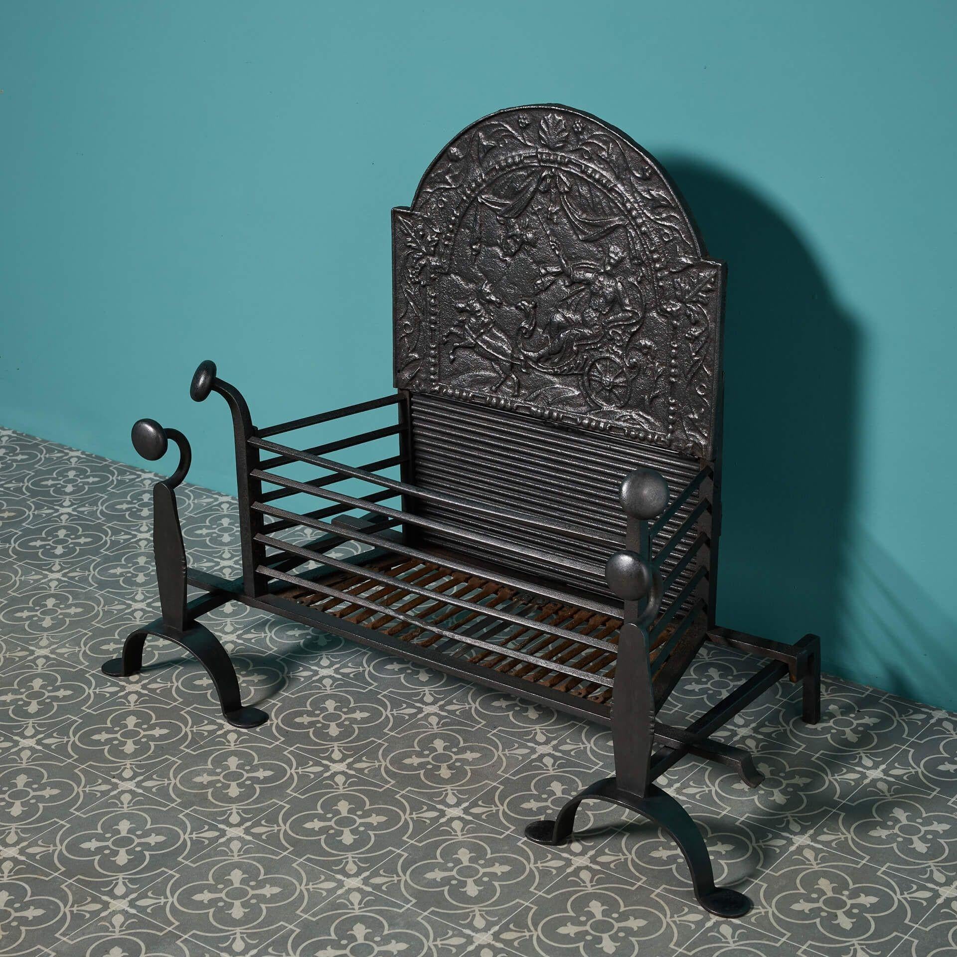 Thomas Elsley (1882-1905) Jacobean Style Iron Fire Grate In Fair Condition For Sale In Wormelow, Herefordshire