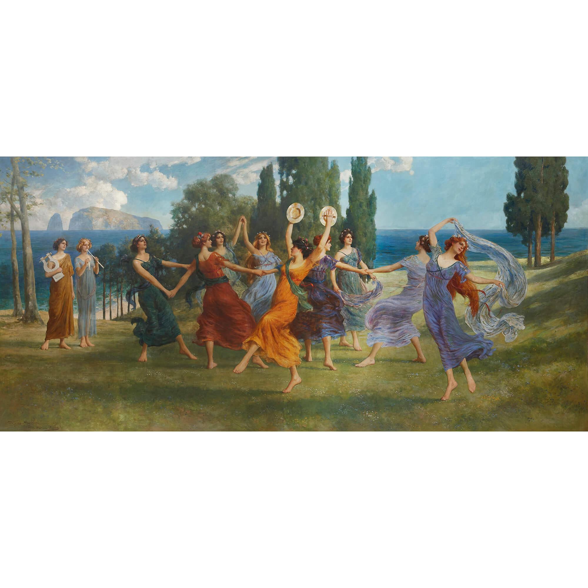 „Arcadia“, ein sehr großes britisches neoklassizistisches Arts and Crafts-Gemälde des Neoklassizismus – Painting von Thomas Eyre Macklin