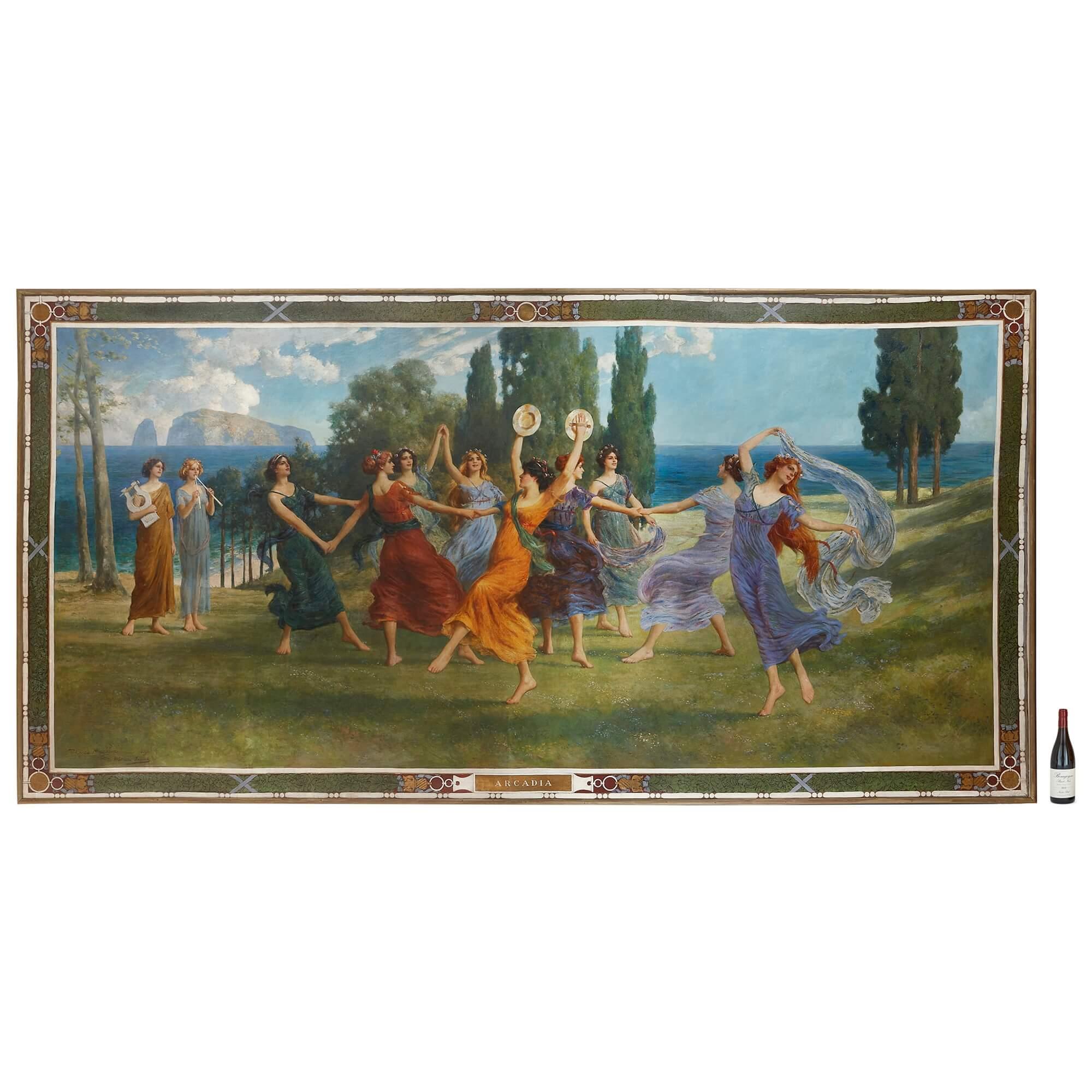 Arcadia, une très grande peinture néoclassique britannique Arts & Crafts en vente 3