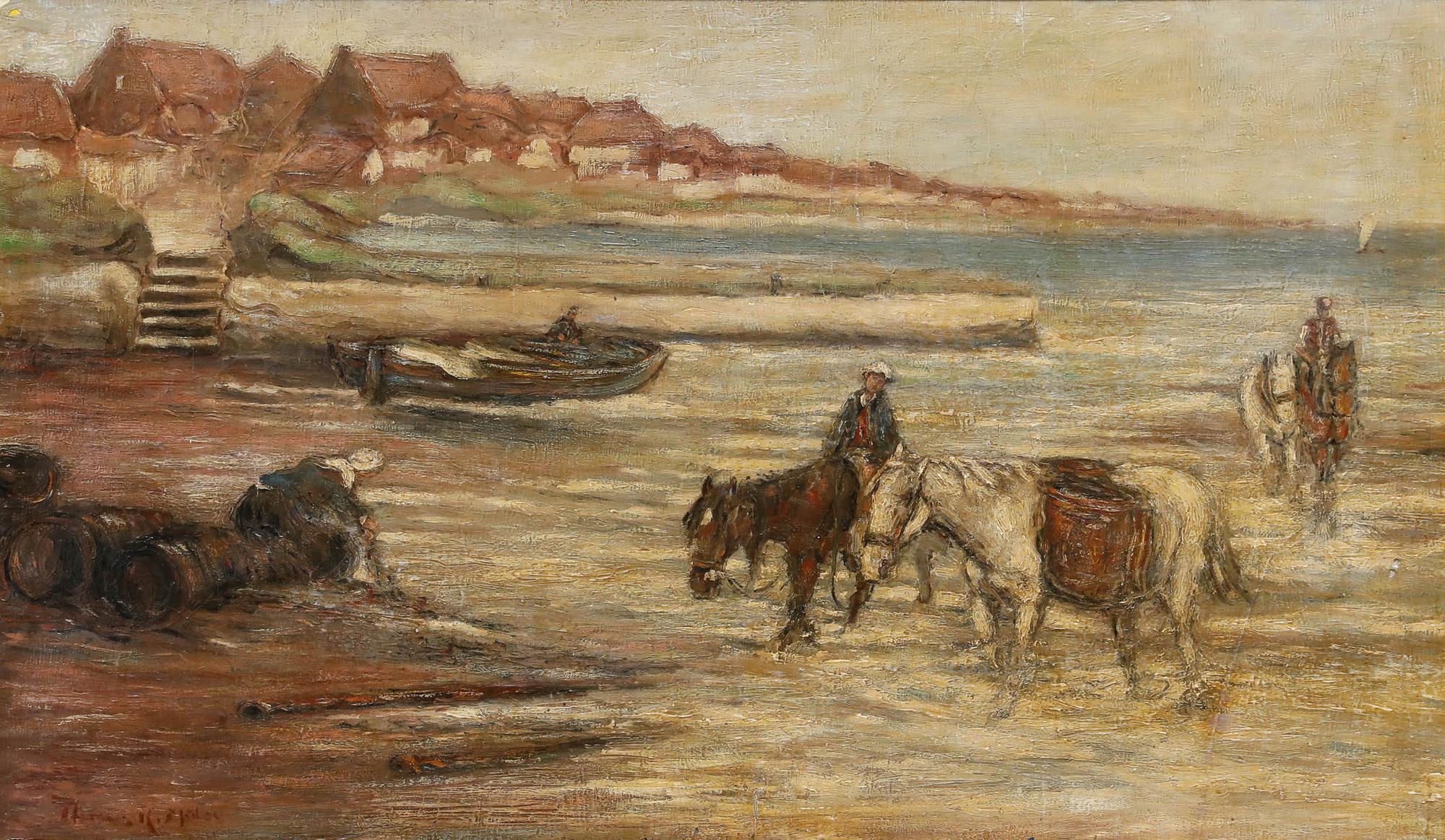 Attribut. Thomas Eyre Macklin (1867-1943) - Öl, Muschelsammler mit Ponys im Angebot 1
