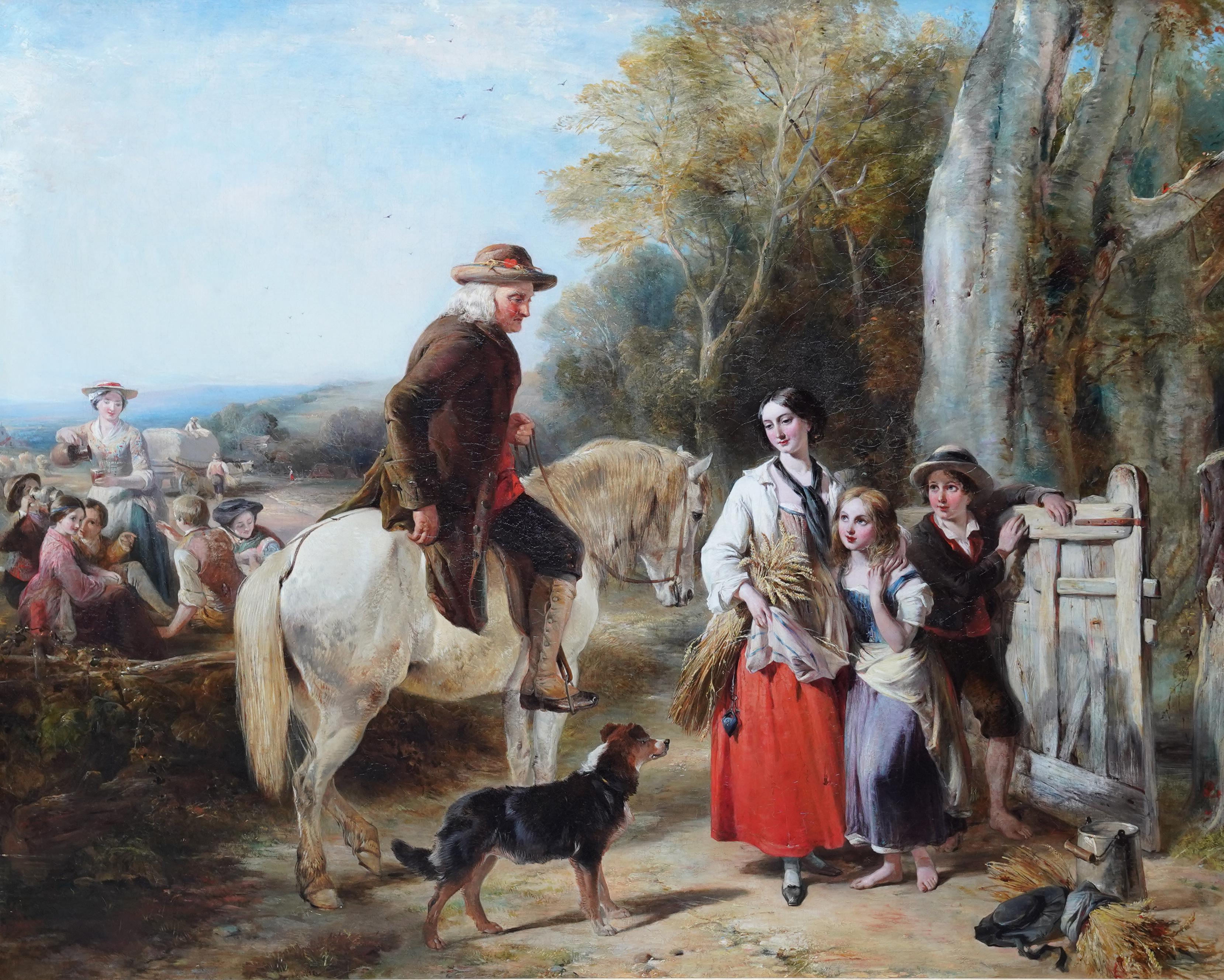 Harvest Time - Peinture à l'huile figurative d'un paysage de style victorien britannique - Painting de Thomas Falcon Marshall