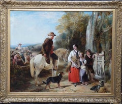 Antique Harvest Time - British Victorian exhibited art figurative landscape oil painting