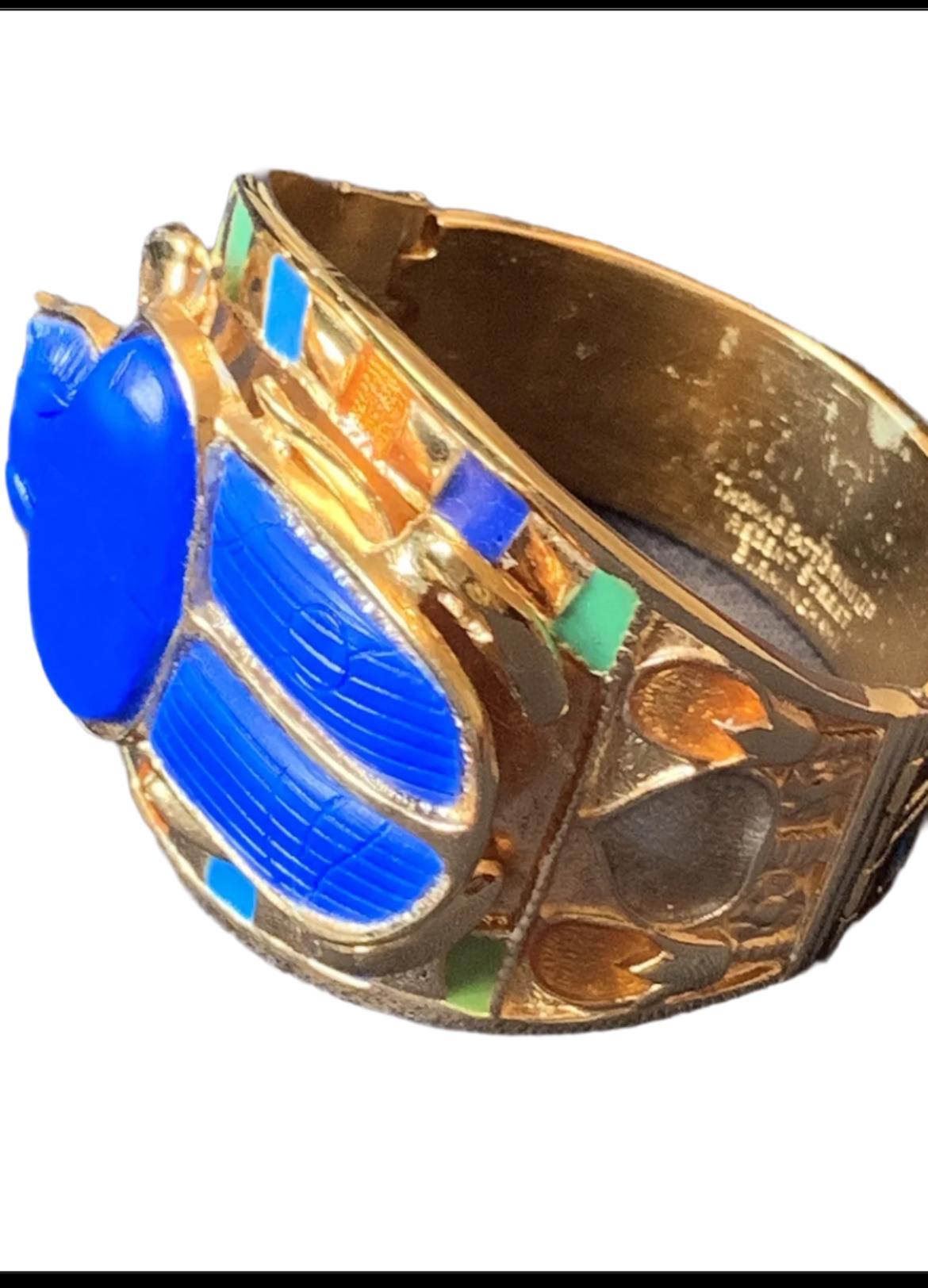  Thomas Fattorini Egyptian Revival vintage  1970s Scarab Bracelet Cuff  For Sale 7