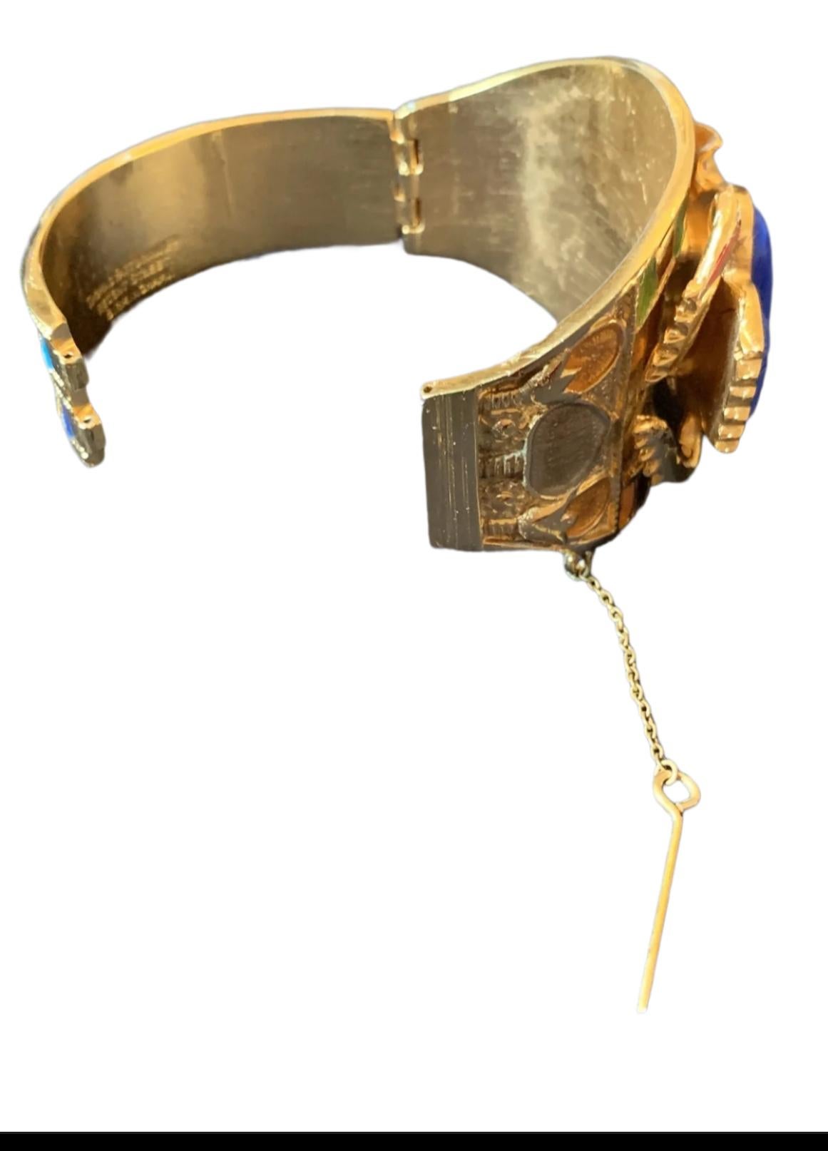  Thomas Fattorini Egyptian Revival vintage  1970s Scarab Bracelet Cuff  For Sale 2