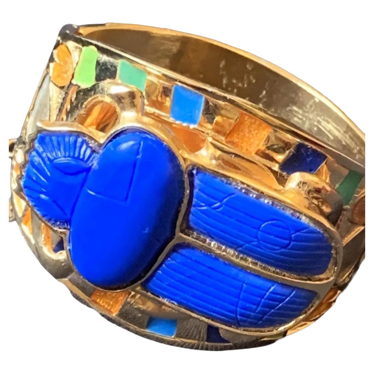  Thomas Fattorini Egyptian Revival vintage  1970s Scarab Bracelet Cuff  For Sale