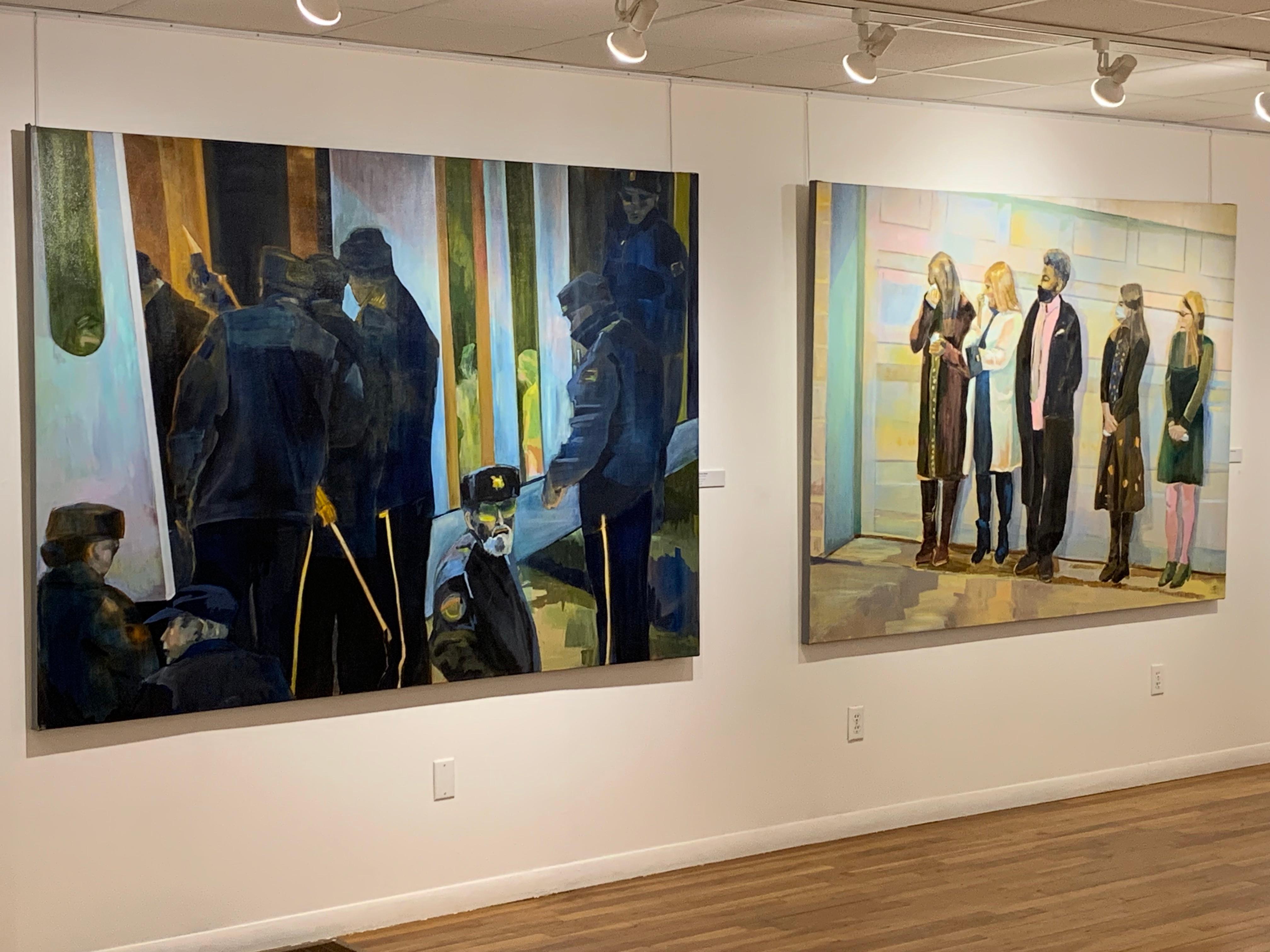 Ragazzi della pattuglia - Pittura a olio con storia figurativa contemporanea - Painting di Thomas Ferraro