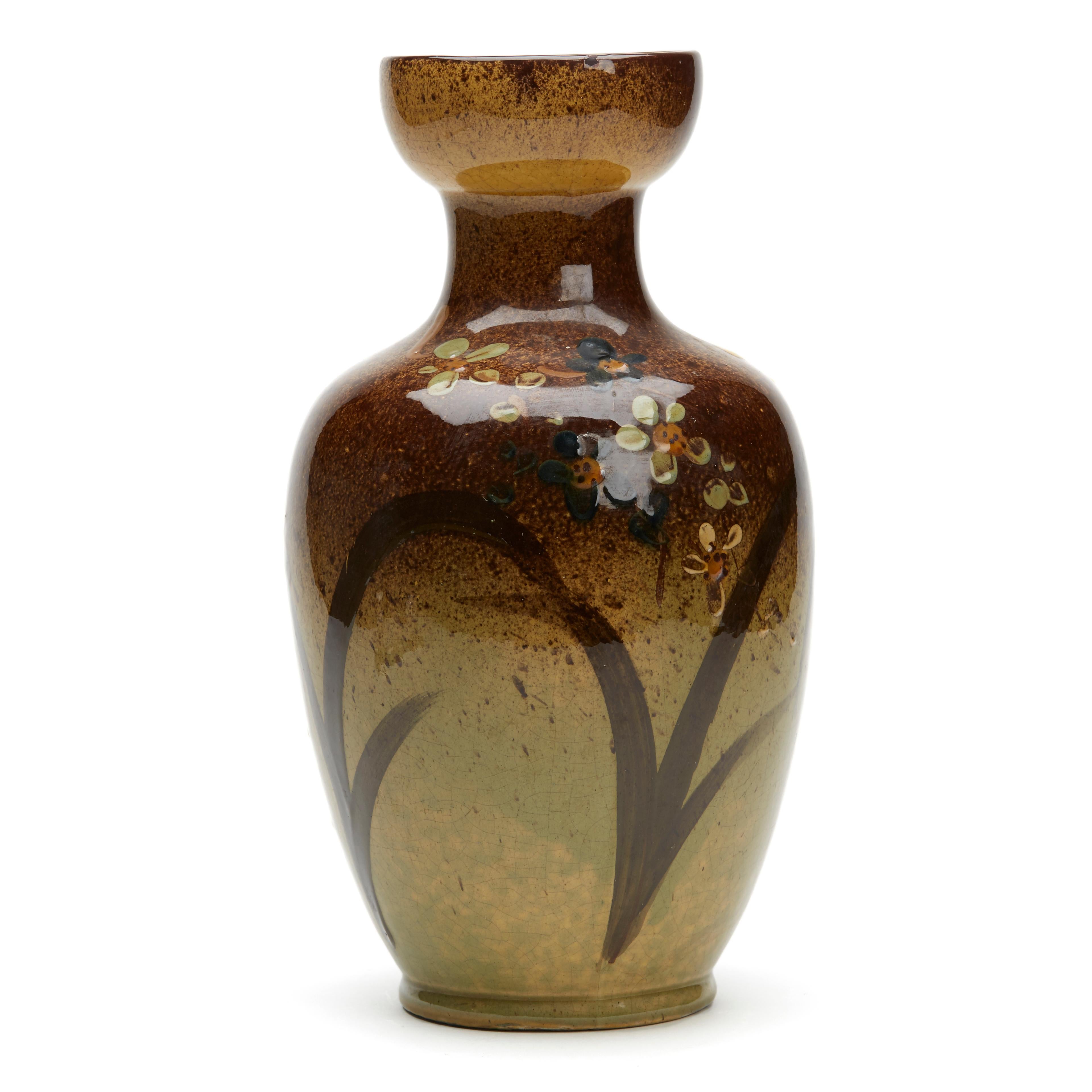 Art Nouveau Thomas Forester Floral Painted Art Pottery Vase For Sale