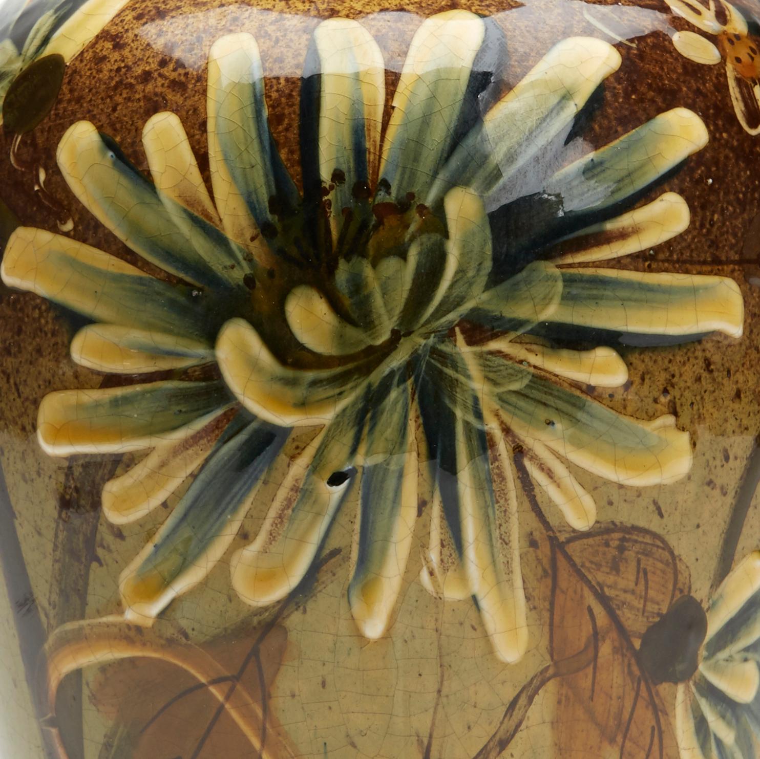 Late 19th Century Thomas Forester Floral Painted Art Pottery Vase For Sale