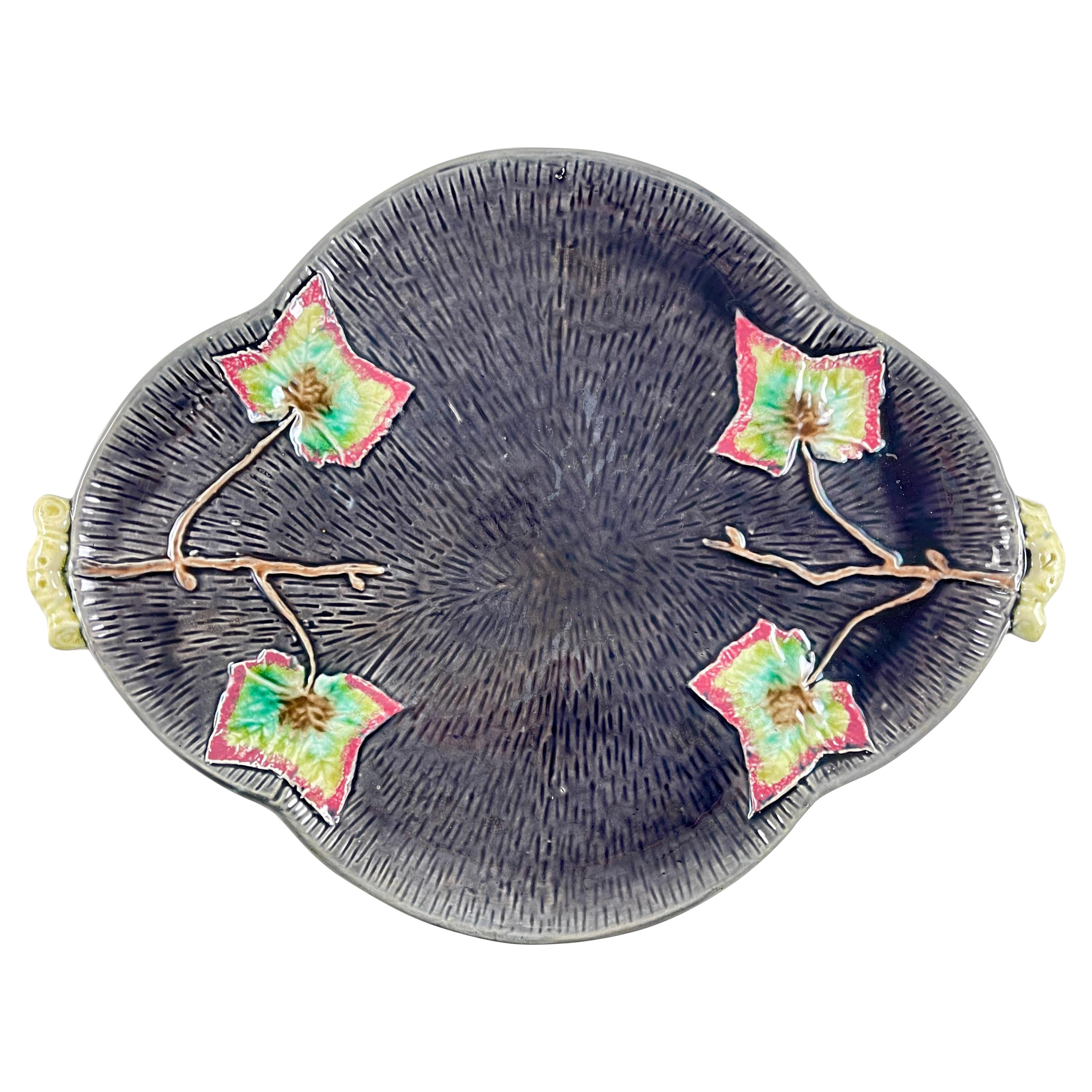 Thomas Forester Leaf on Bark English Majolica Tea Tray