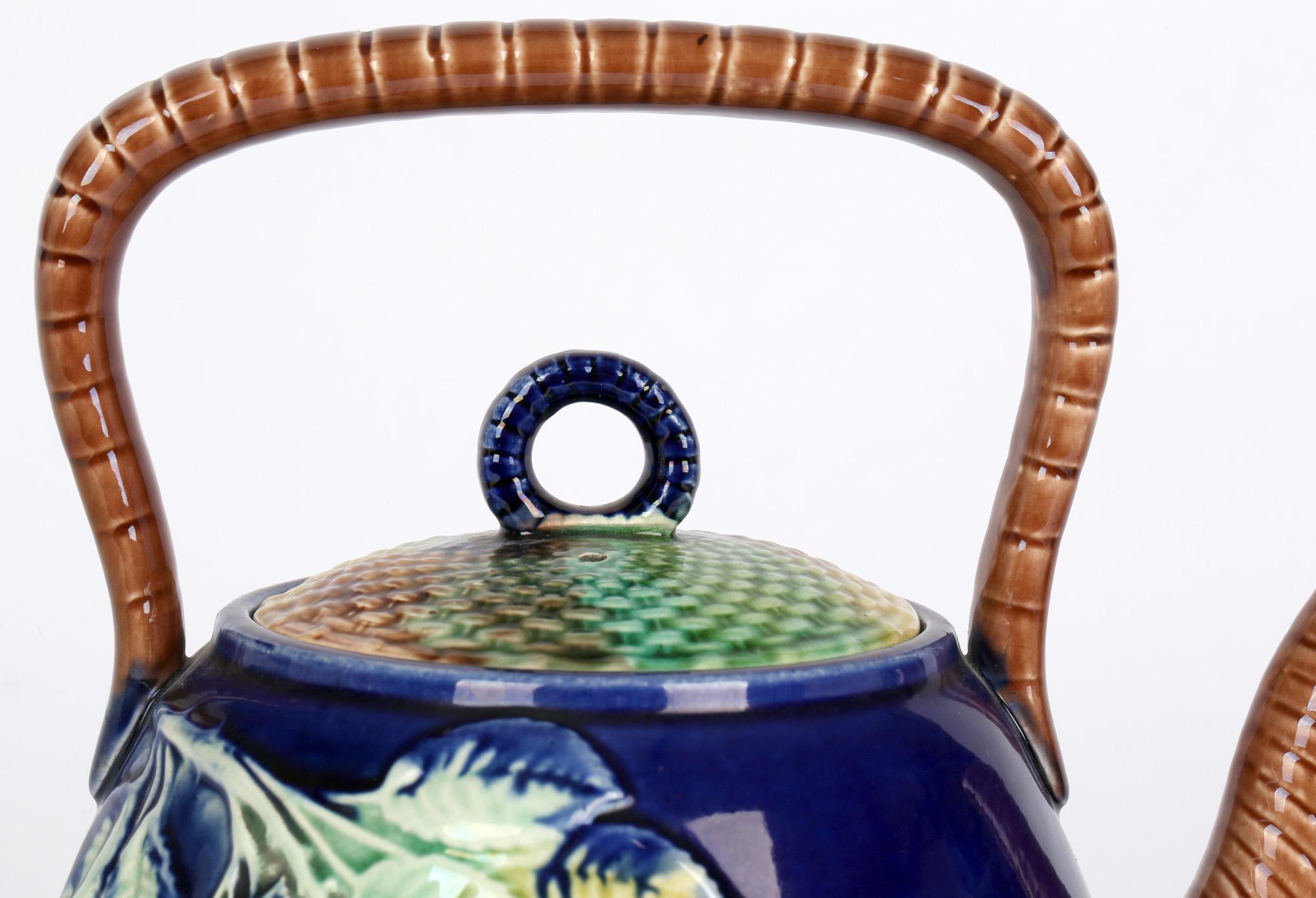 Glazed Thomas Forester Majolica Pottery Kettle Shaped Teapot