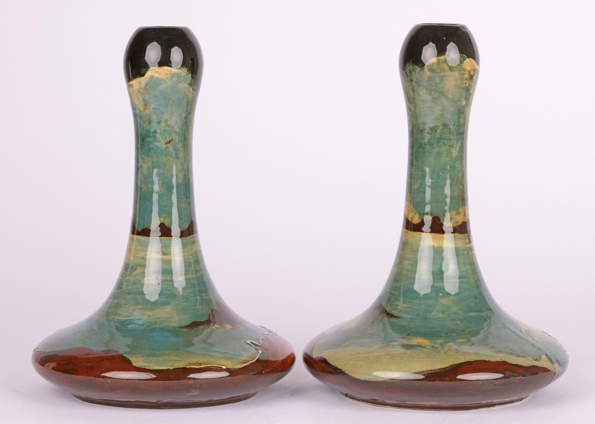 Thomas Forester Pair Art Nouveau Vases Painted with Lighthouses For Sale 3