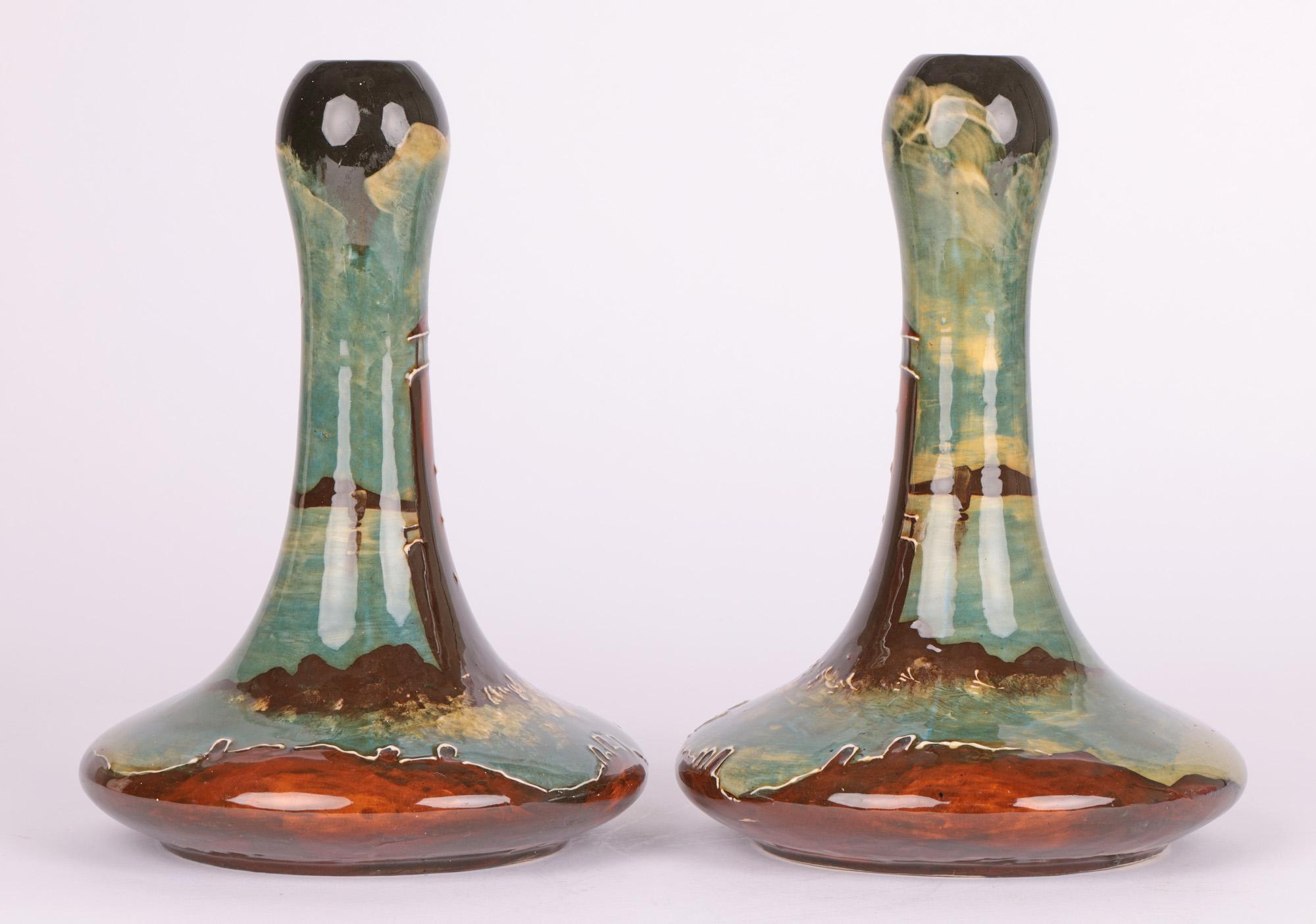 Thomas Forester Pair Art Nouveau Vases Painted with Lighthouses For Sale 8