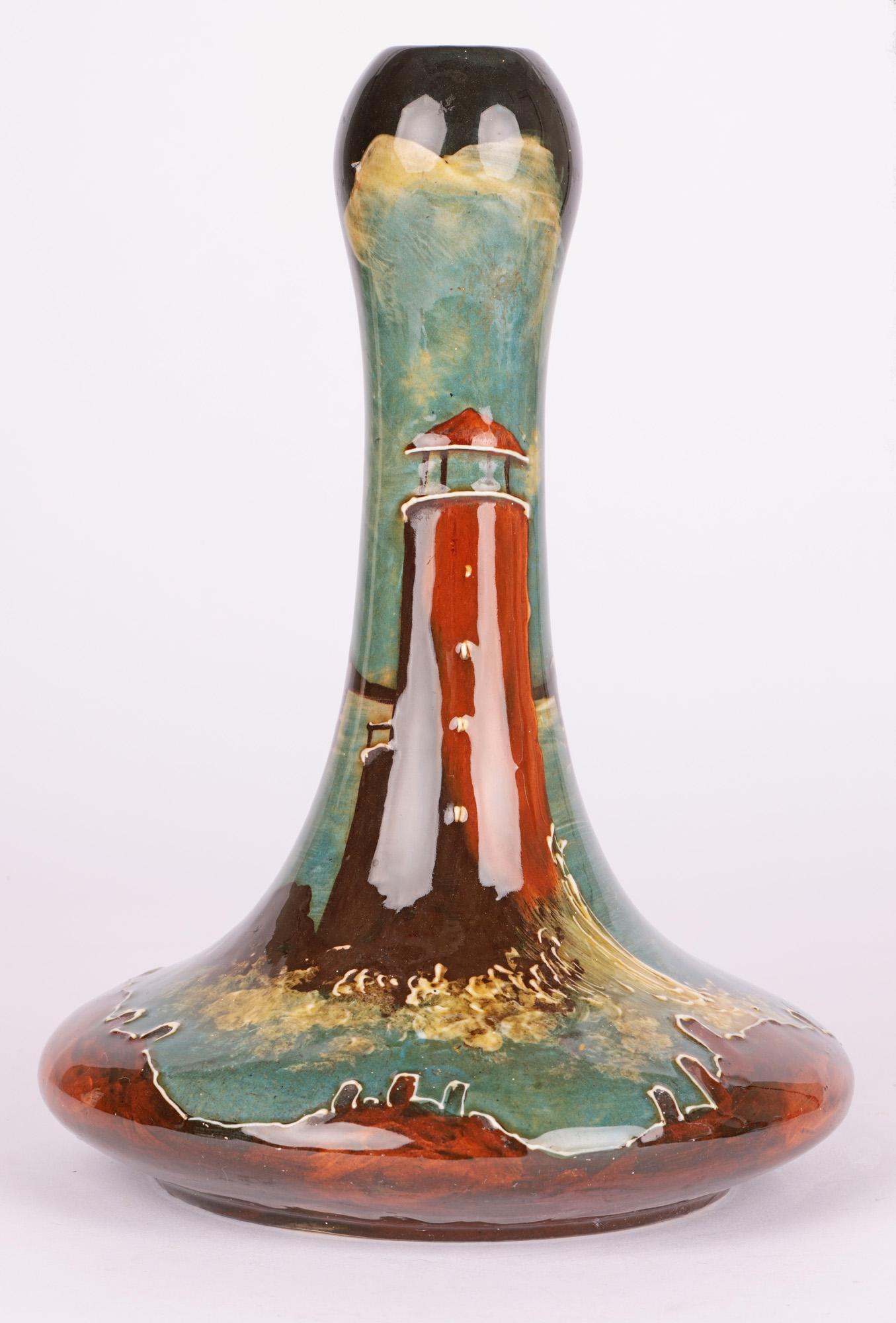 Paire de vases Art nouveau peints de phares par Thomas Forester en vente 2