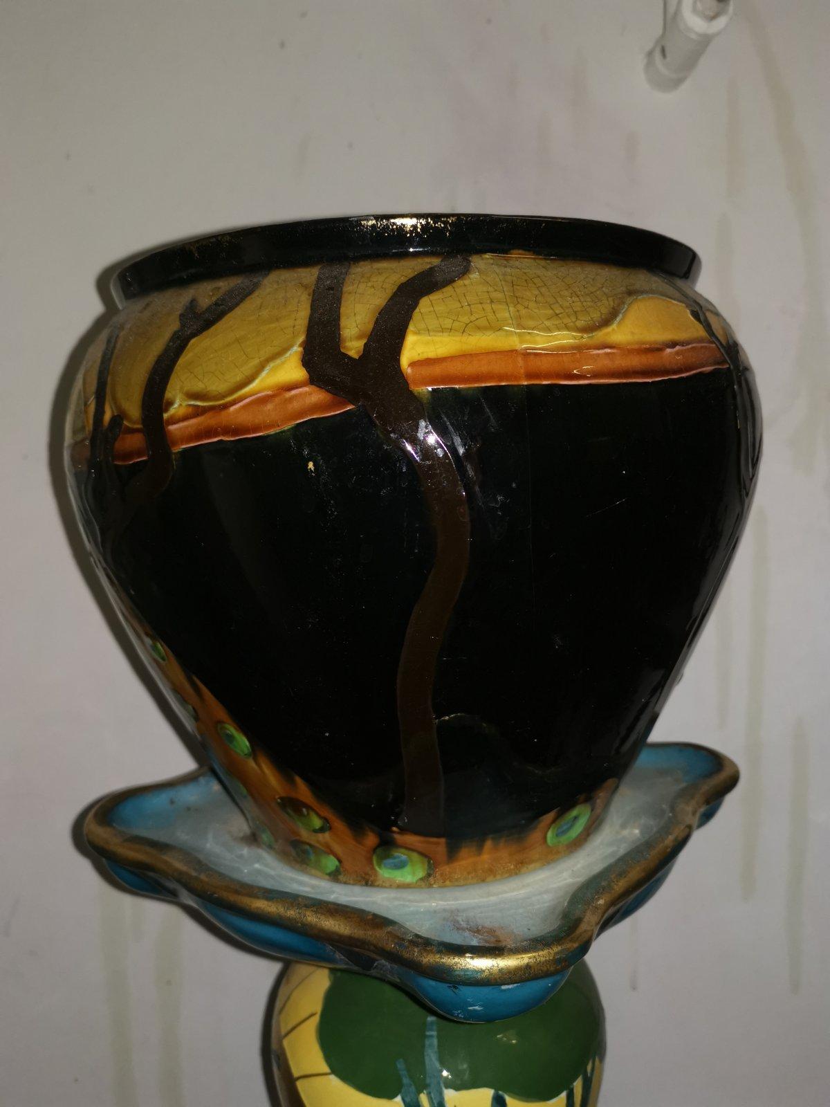 Thomas Forrester, an Arts & Crafts Jardiniere & Stand with Peacock Decoration 4