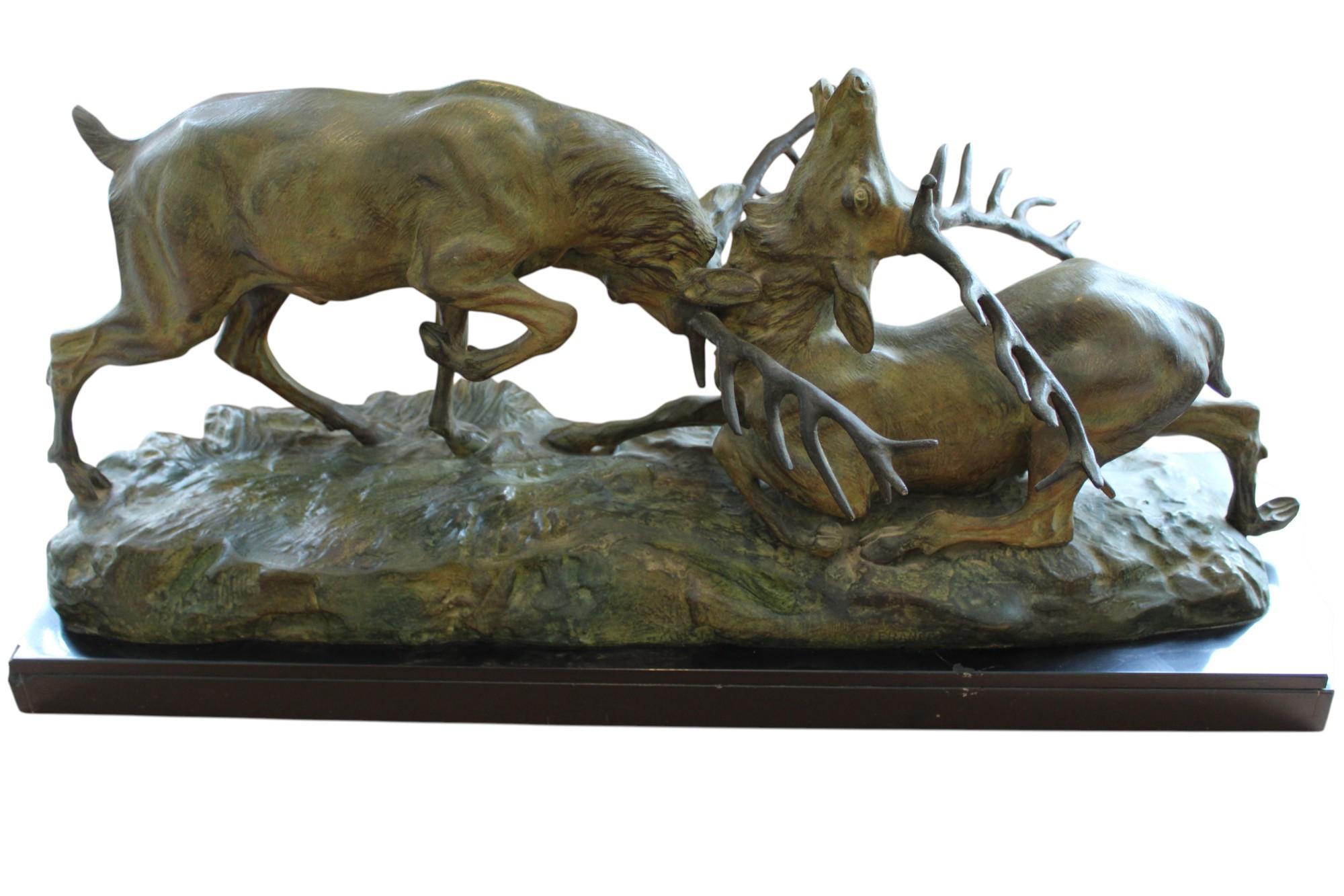 Kampf der Hirsche (Realismus), Sculpture, von Thomas Francois-Cartier