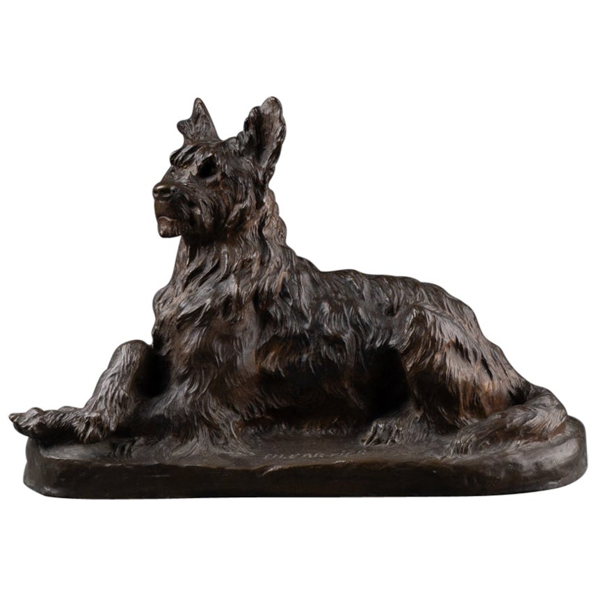 Thomas-François CARTIER : "Chien griffon assis", Bronze patiné, début C.I.C.