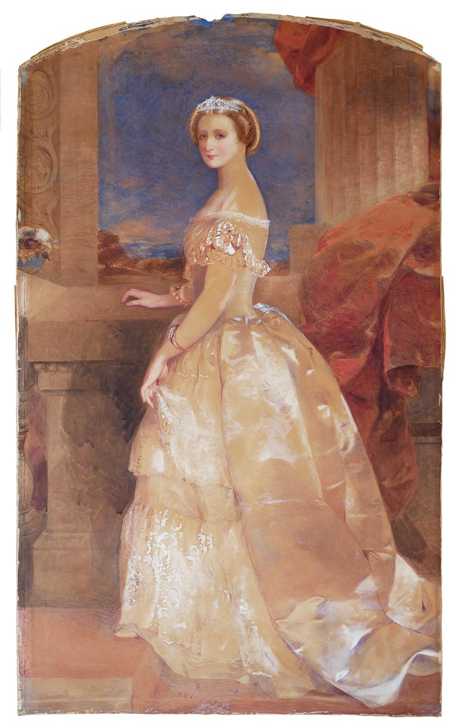 Pastel-Toned Portrait Painting of French Empress Eugénie de Montijo 3