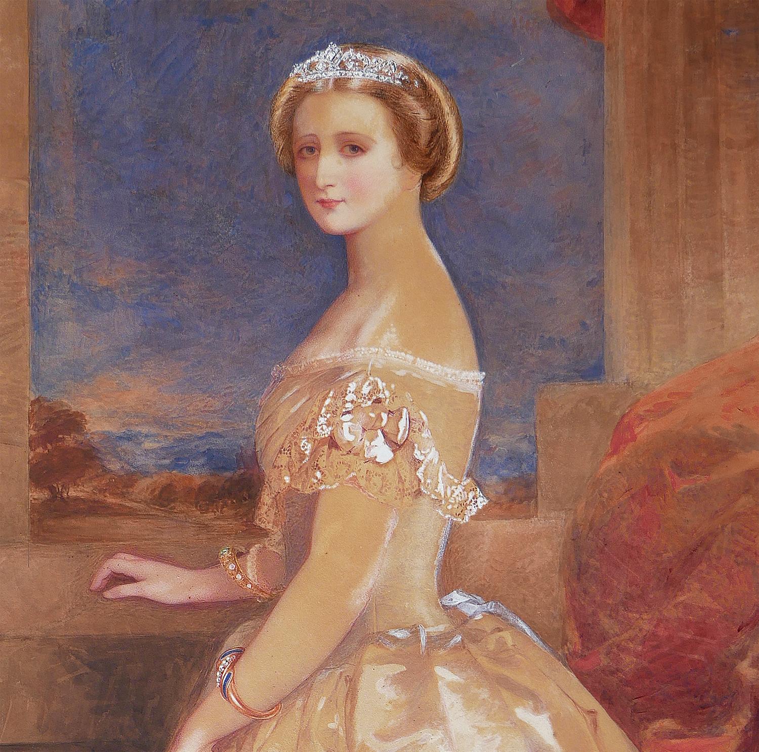 Pastel-Toned Portrait Painting of French Empress Eugénie de Montijo 5