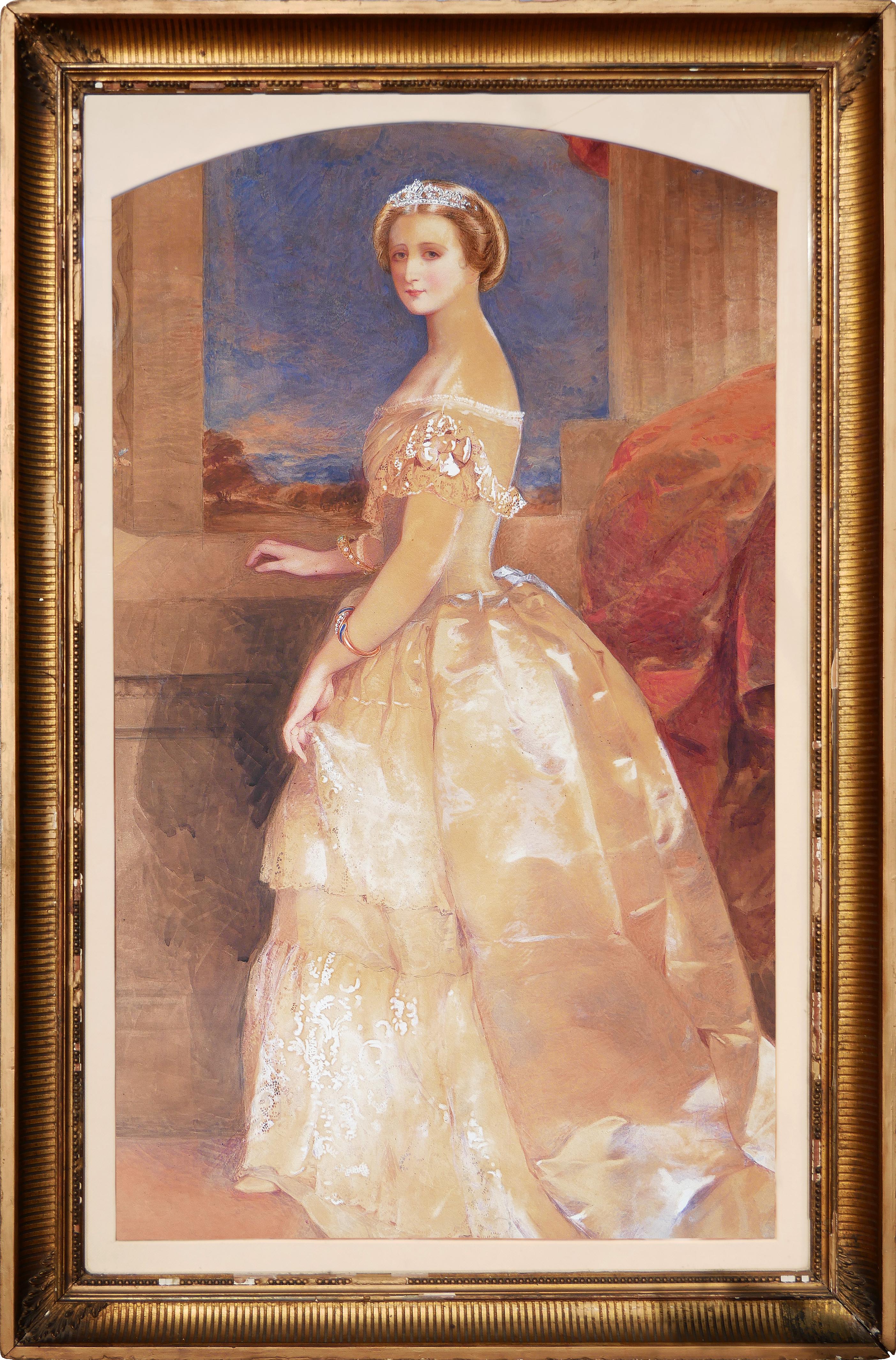 Thomas Frank Heaphy Figurative Painting - Pastel-Toned Portrait Painting of French Empress Eugénie de Montijo
