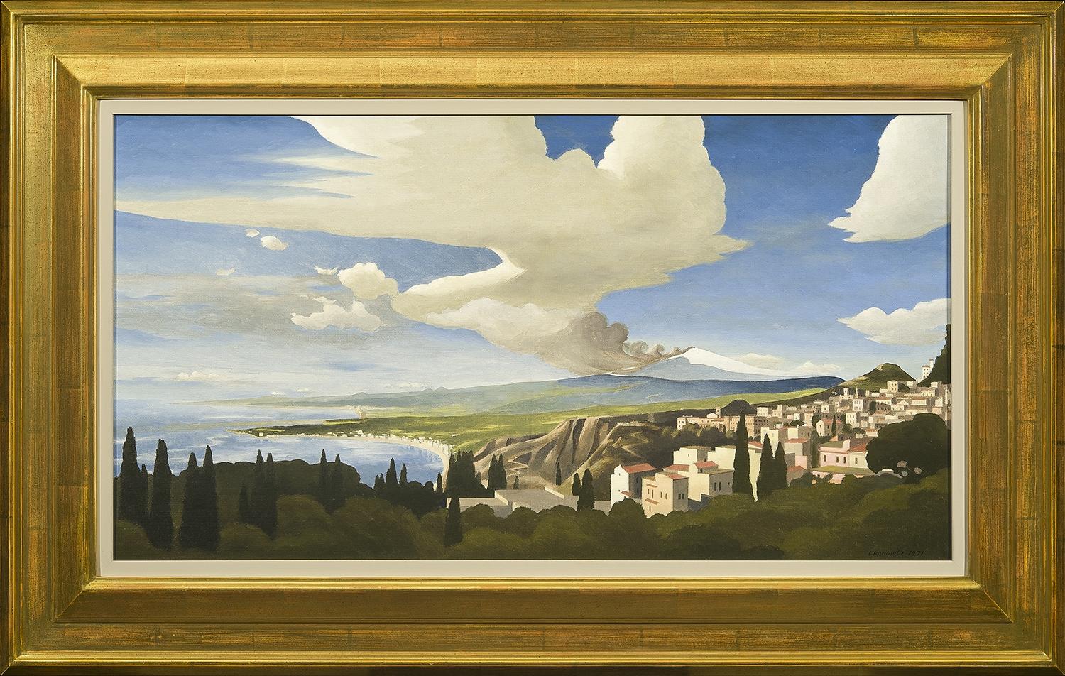 El Etna desde Taormina - Landscape Painting Gris de Thomas Fransioli