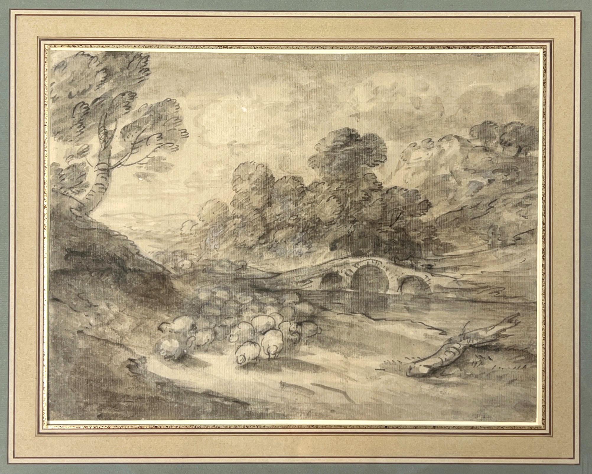 Thomas Gainsborough Framed Landscape Drawing In Good Condition For Sale In New York, US