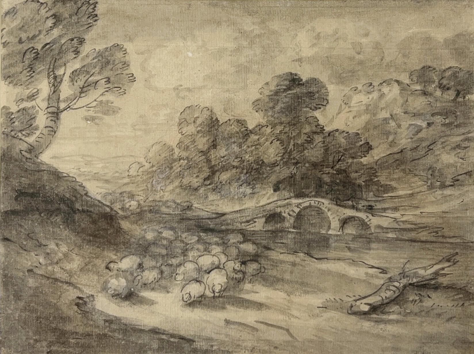 17th Century Thomas Gainsborough Framed Landscape Drawing For Sale